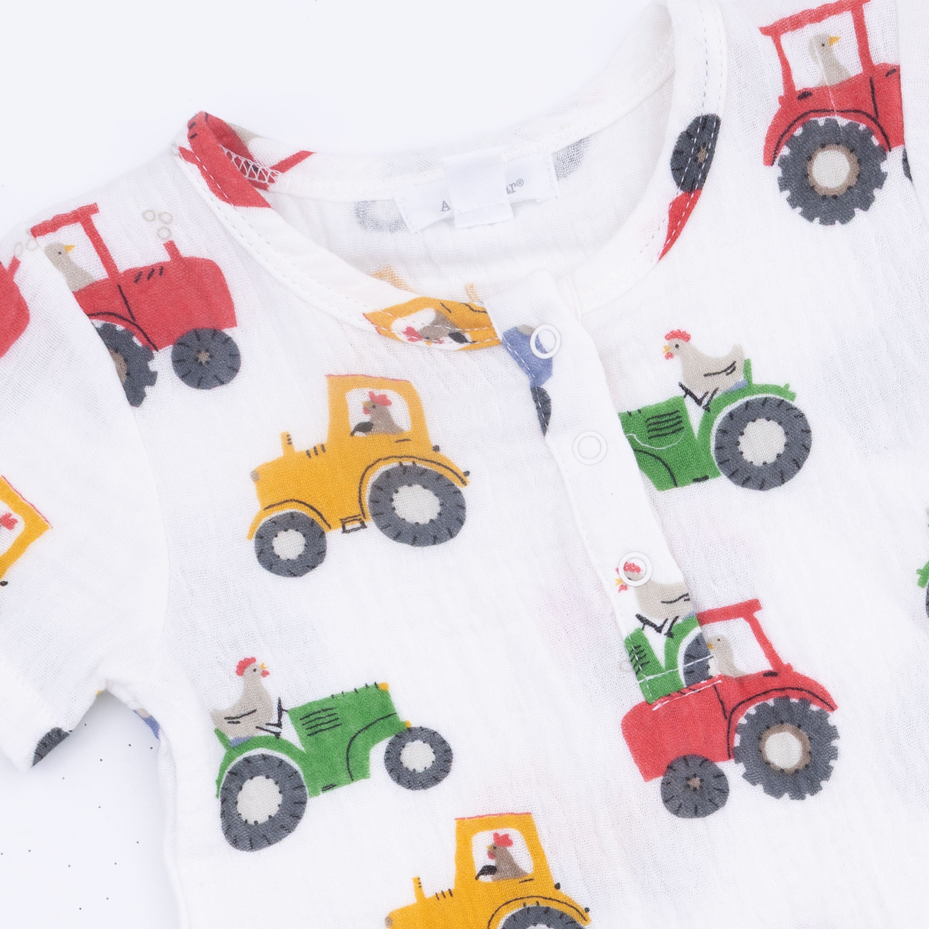 Tractor Friends - Muslin Henley Shortall With Bucket Hat