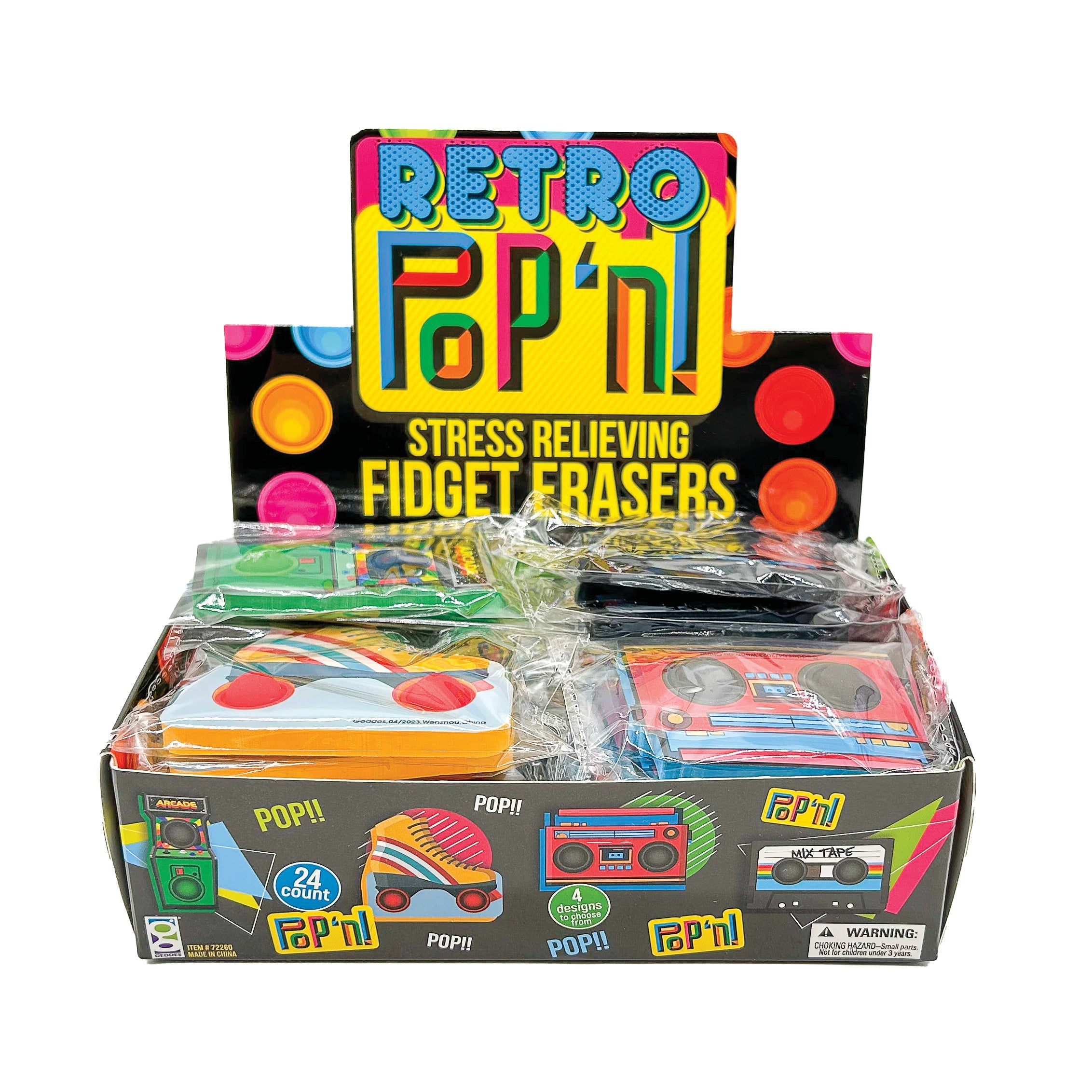 Retro Pop ‘n’ Stress Relieving Fidget Erasers - 24 Per Display