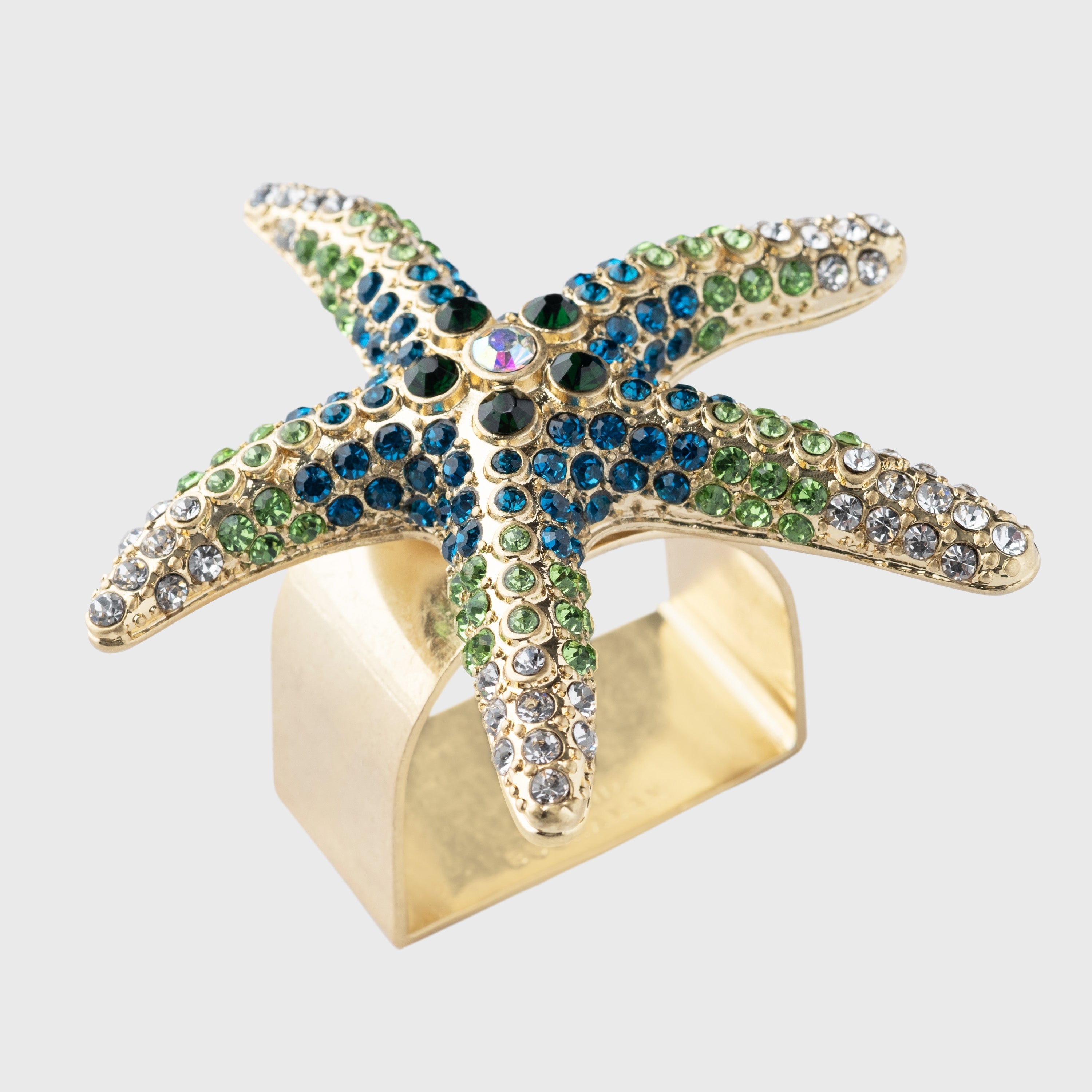 Sparkling Starfish Napkin Rings, Green, Set Of Four