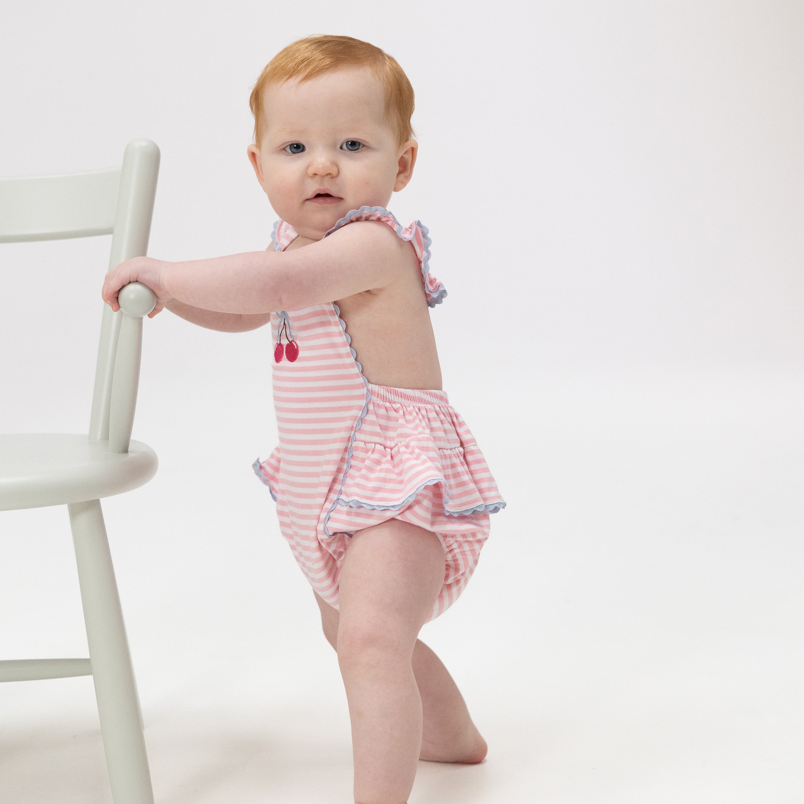 Cherry Stripe - Ric Rac Ruffle Sunsuit