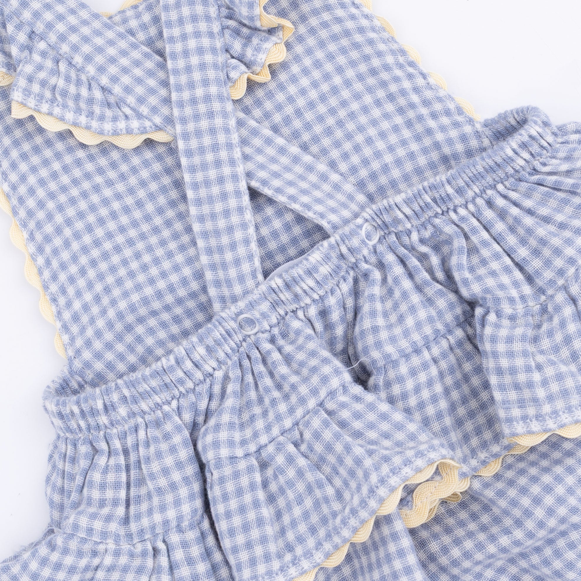 Micro Gingham Blue Blizzard - Ric Rac Ruffle Sunsuit