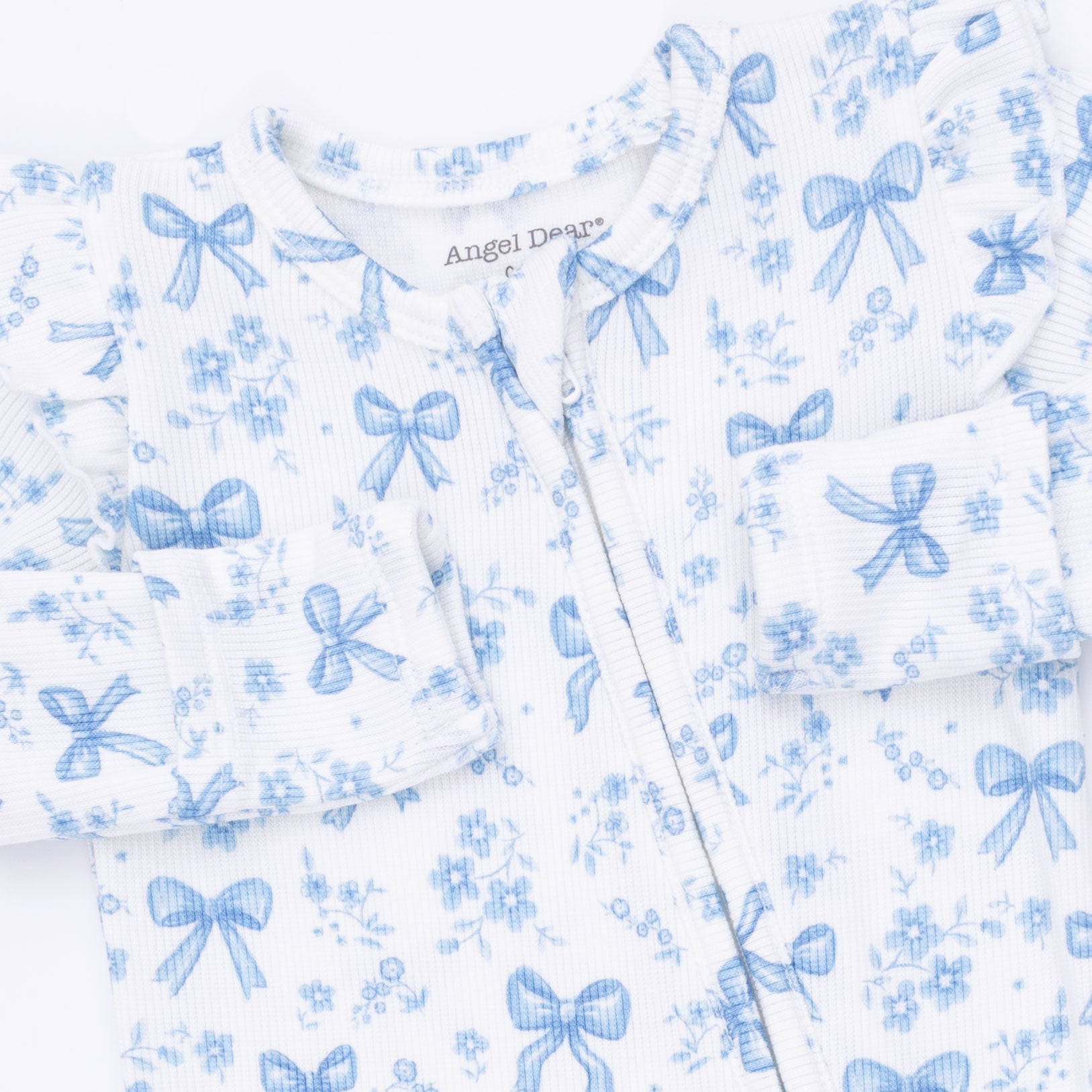 Blue Bows And Flowers - 2 Way Ruffle Sleeve Zipper Footie
