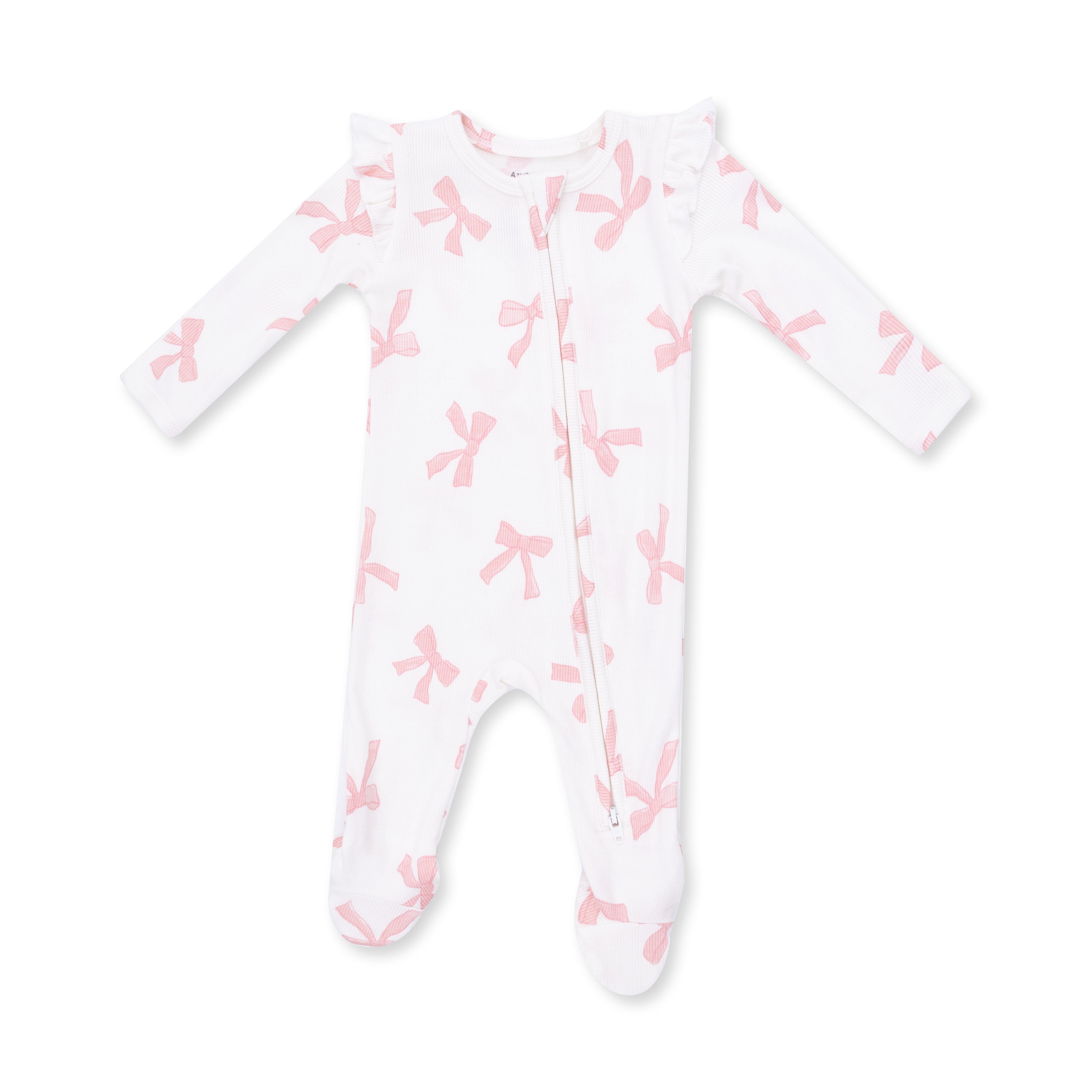 Pretty Bows - 2 Way Ruffle Sleeve Zipper Footie