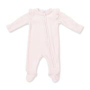 Velour Soft Pink - 2 Way Ruffle Sleeve Zipper Footie