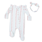 Antoinette Stripe - 2 Way Ruffle Sleeve Zipper Footie & Headband Set