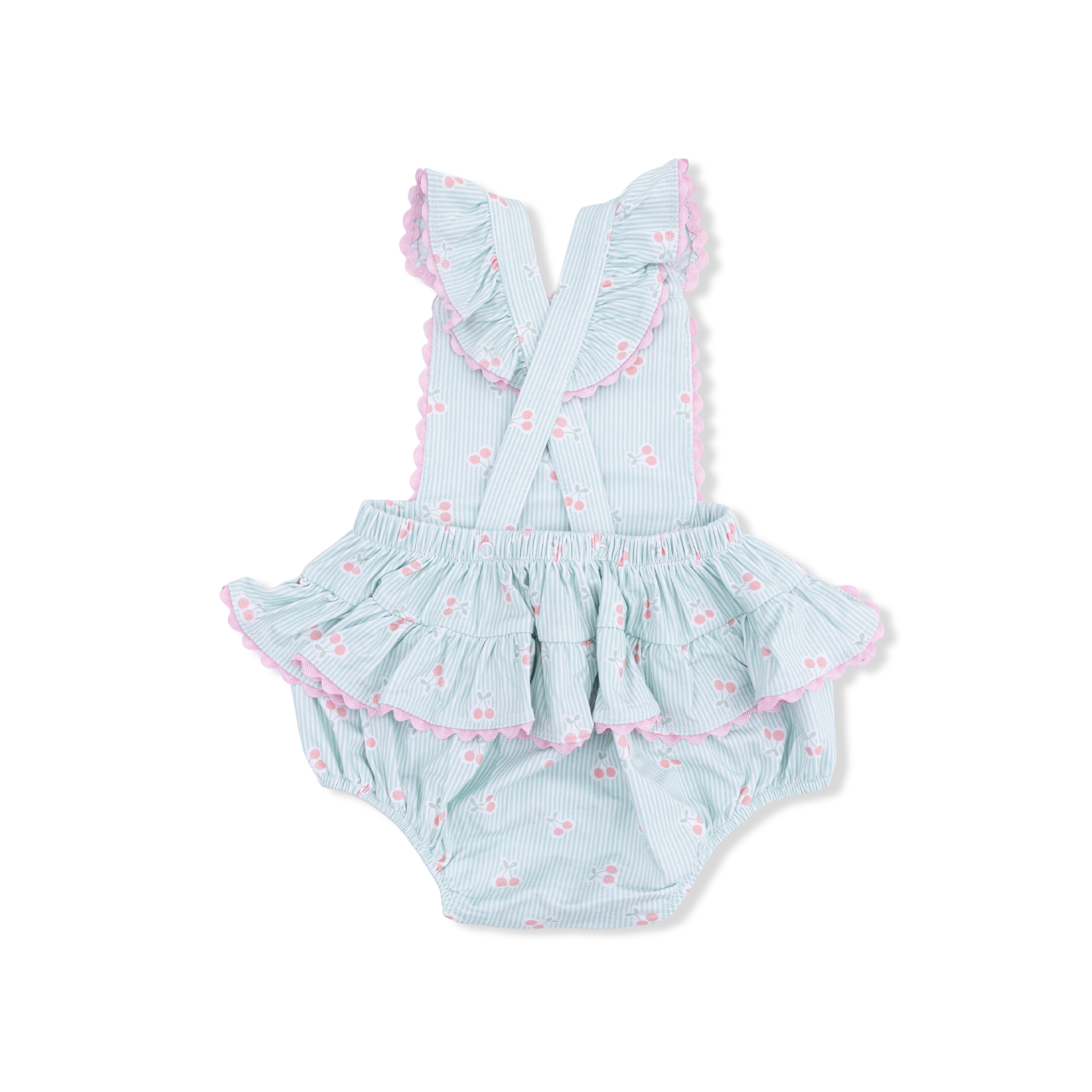 Tiny Cherry Stripe - Ric Rac Ruffle Sunsuit