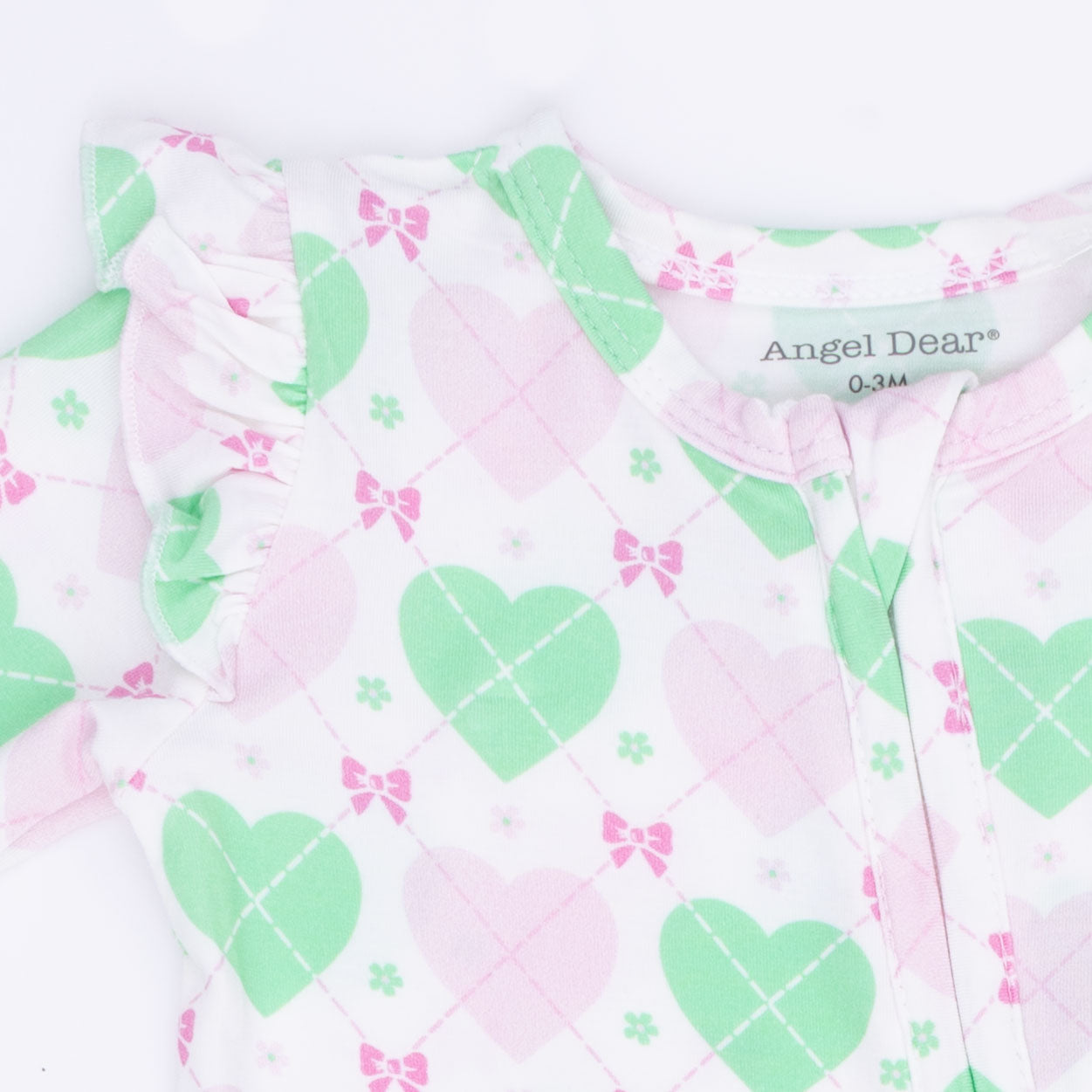 Heart Argyle - 2 Way Ruffle Sleeve Zipper Footie