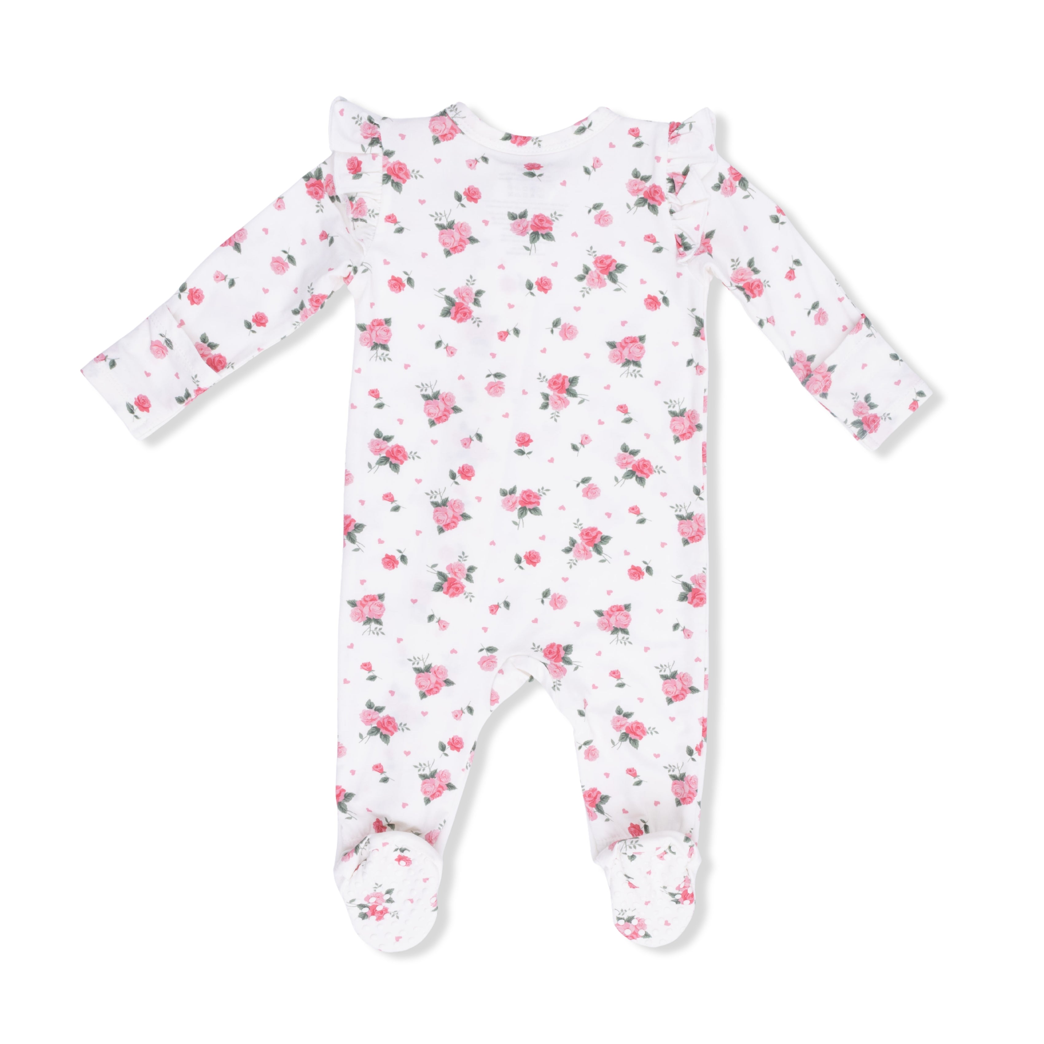 Pink Rosettes - 2 Way Ruffle Sleeve Zipper Footie