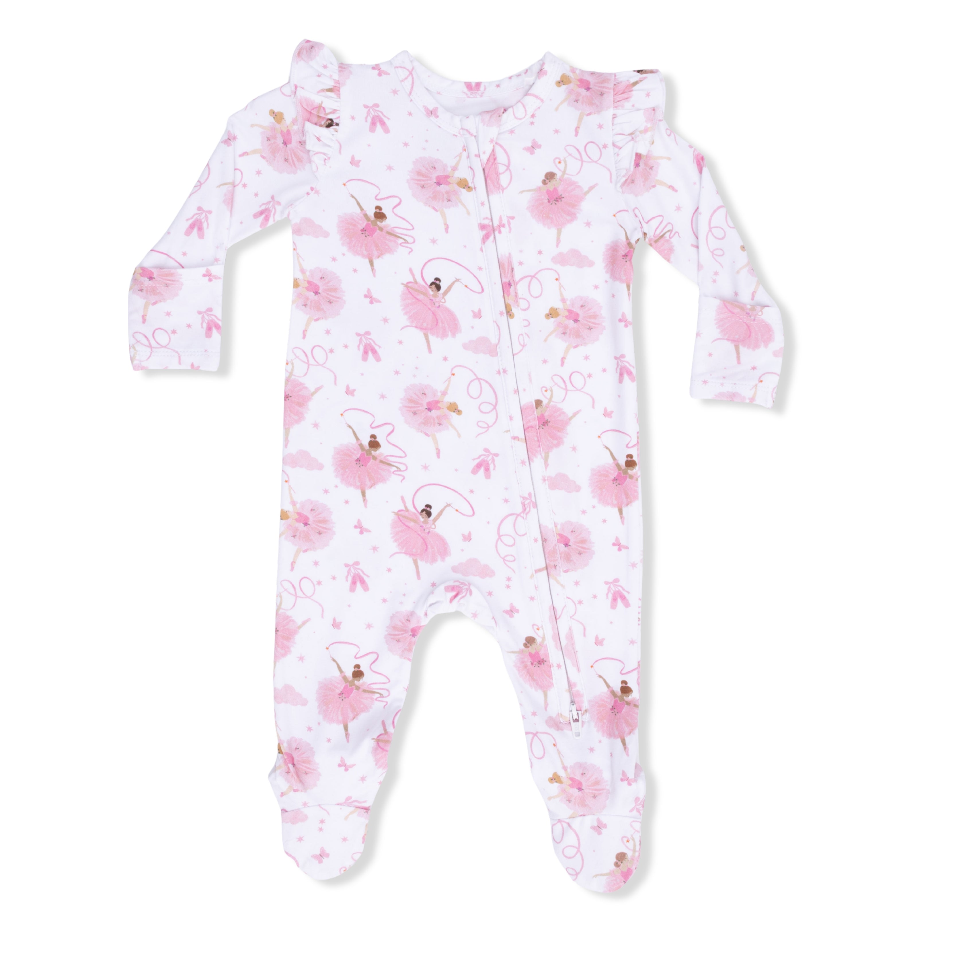 Ribbon Ballerinas - 2 Way Ruffle Sleeve Zipper Footie