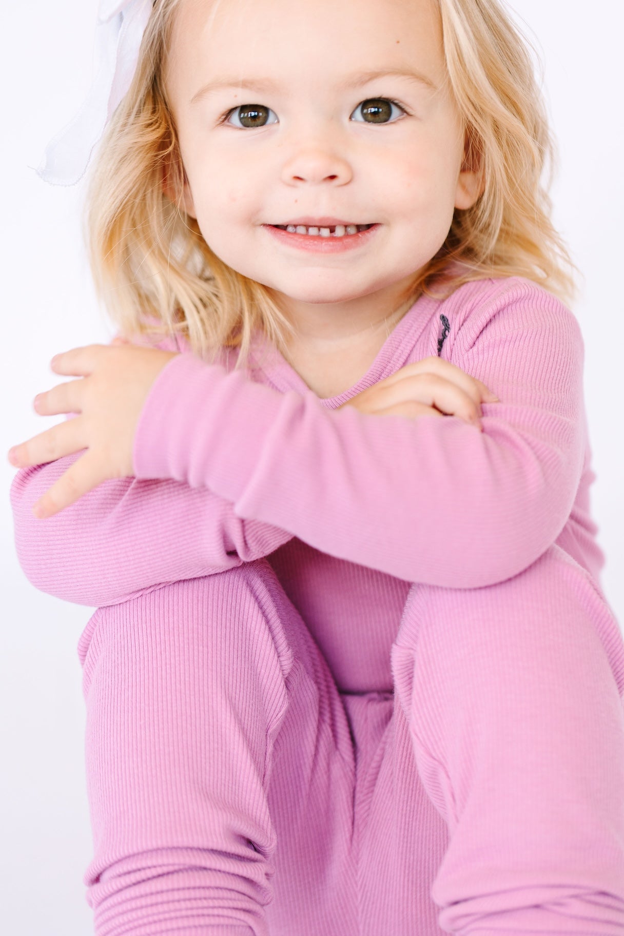 Solid Mauve Pj Long Sleeve Set Ribbed Cotton-bamboo Blend