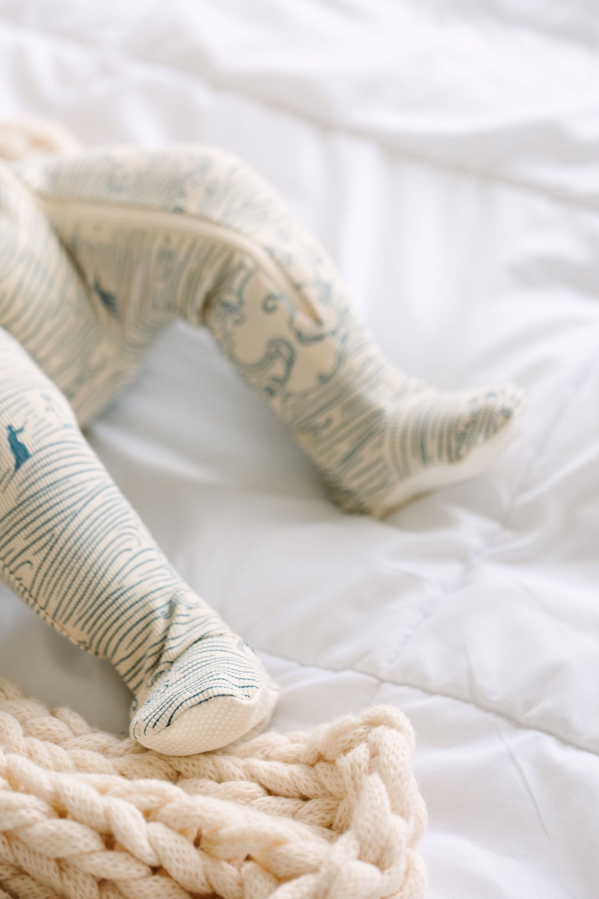 Walking On Water Pj Footed Onesie Ribbed Cotton-bamboo Blend