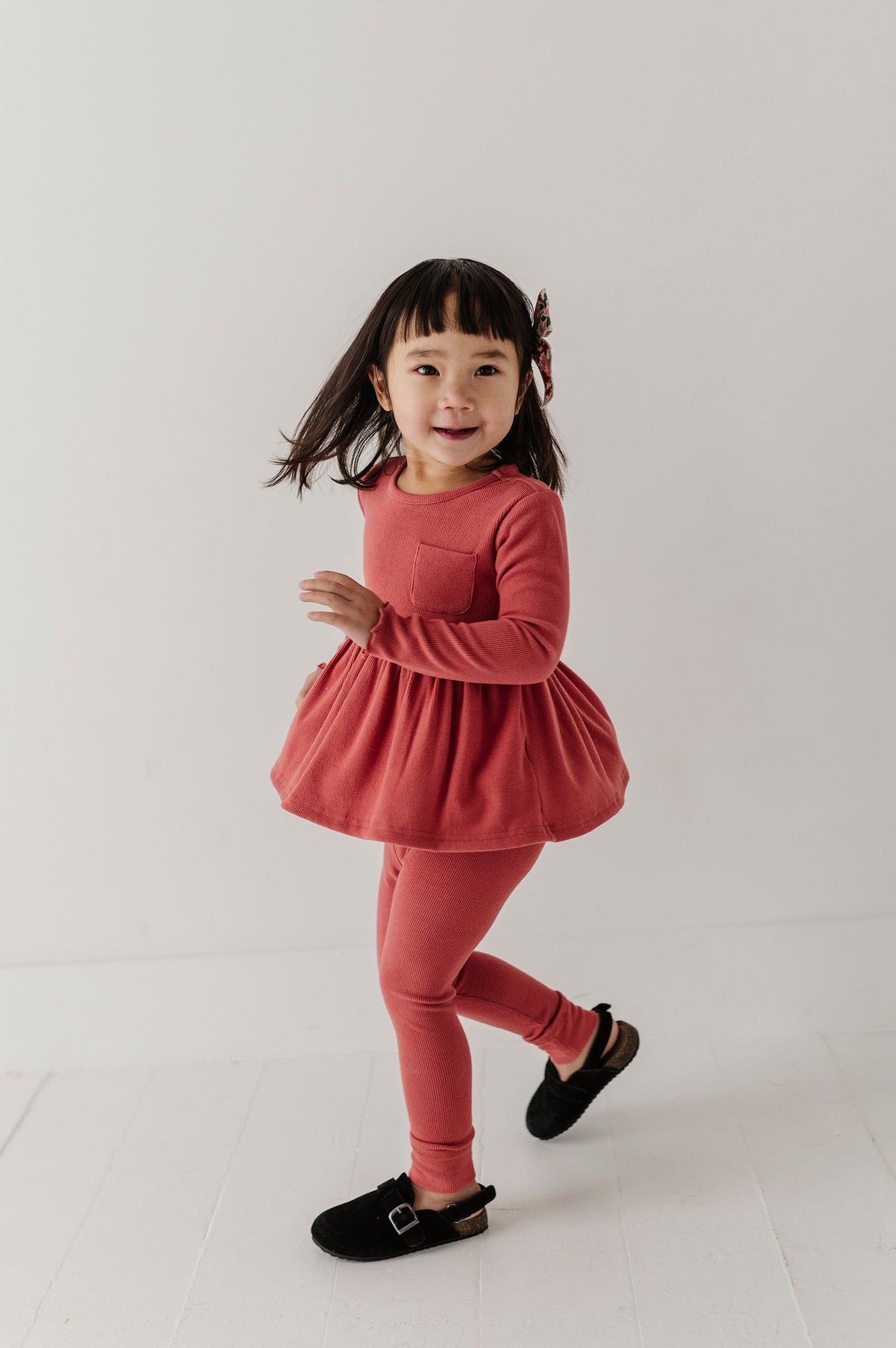 Girls Ribbed Peplum Shirt In Dusty Cedar