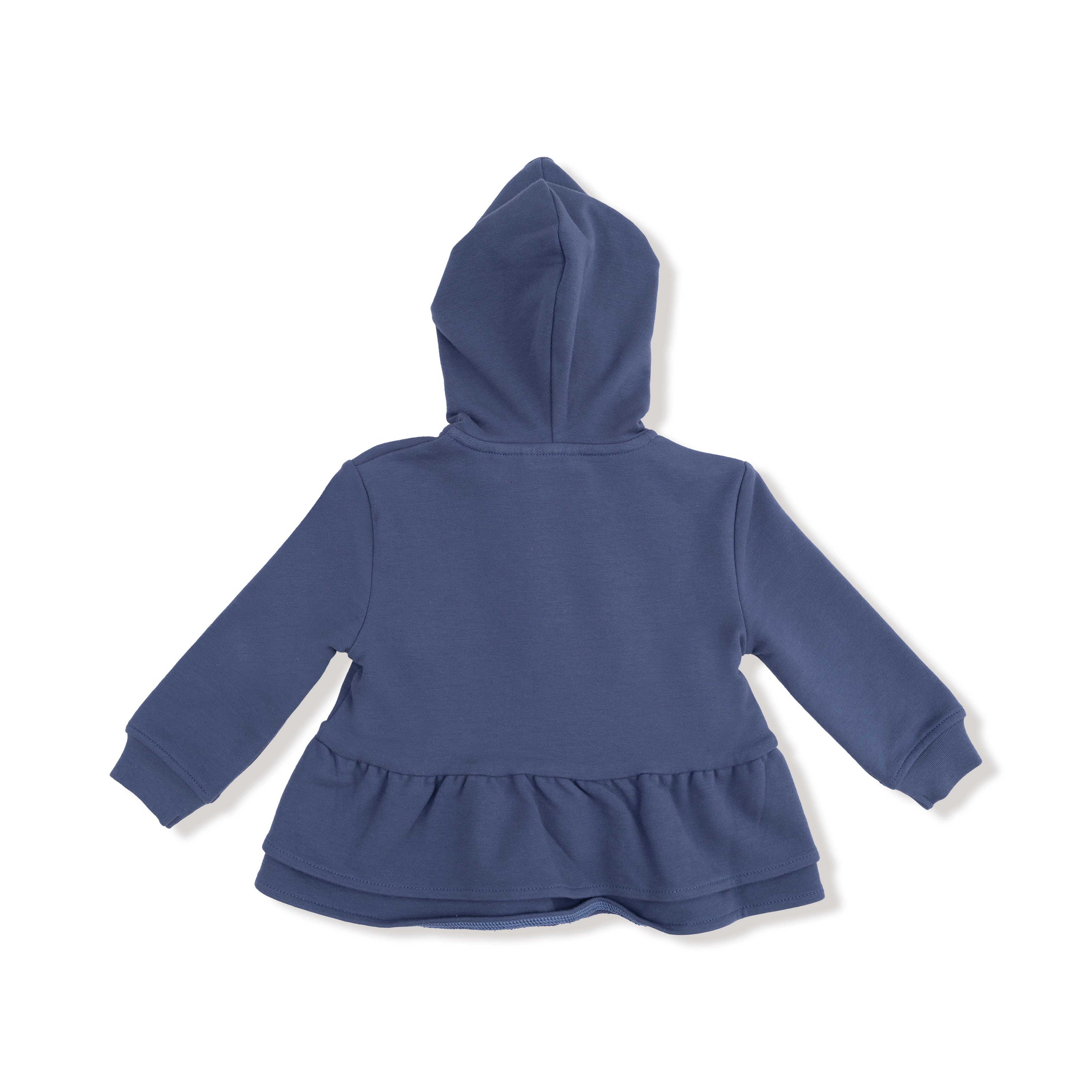 Angel Dear Zip Peplum Hoodie, Navy Blue Long Sleeve Hooded Zip-Up