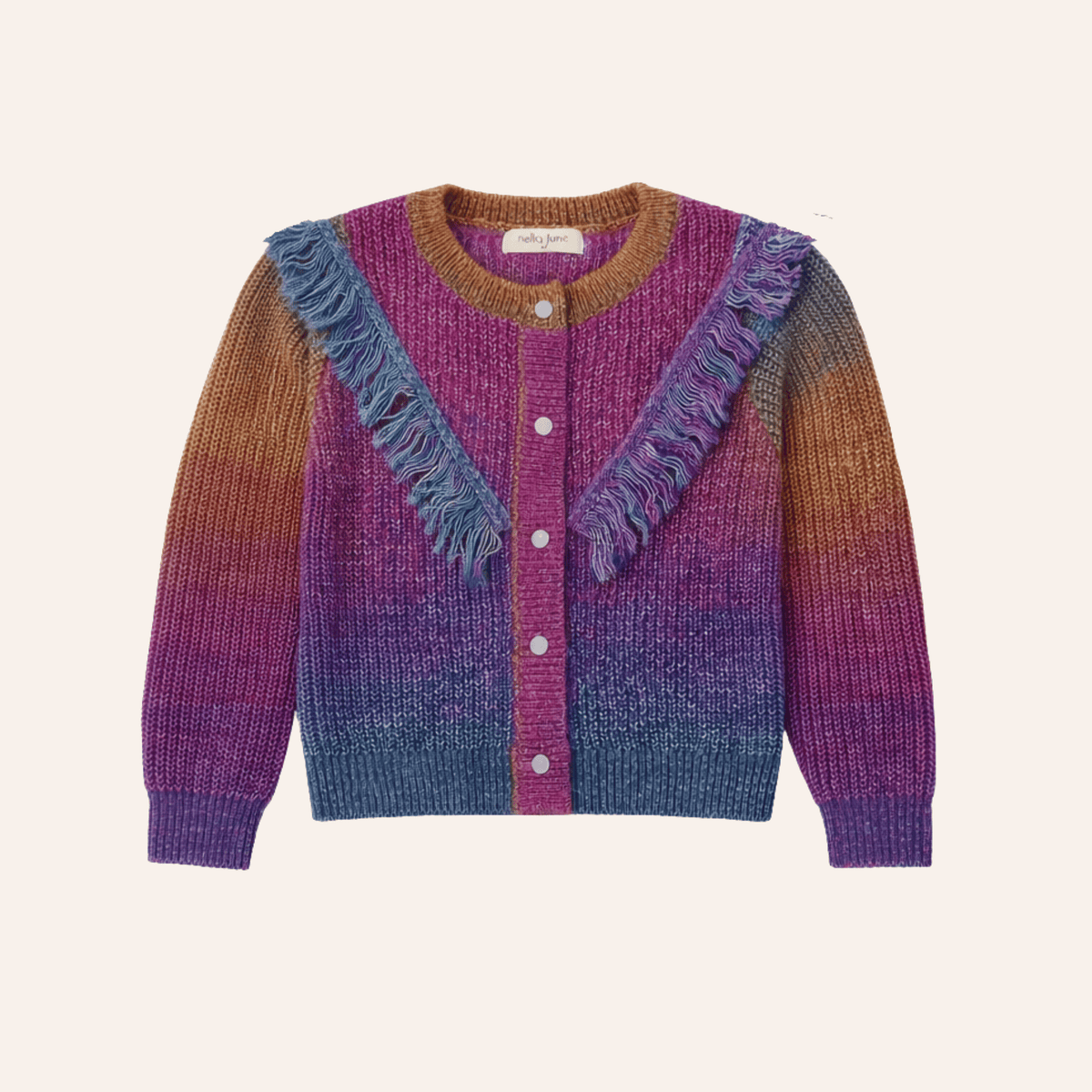 Fringe Cardigan In Dark Rainbow