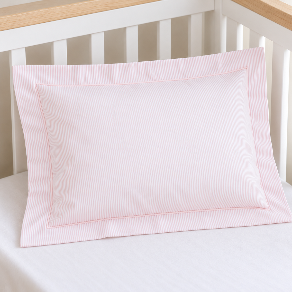 Light Pink Striped Baby Pillowcase - 100% Egyptian Cotton, Made In Italy