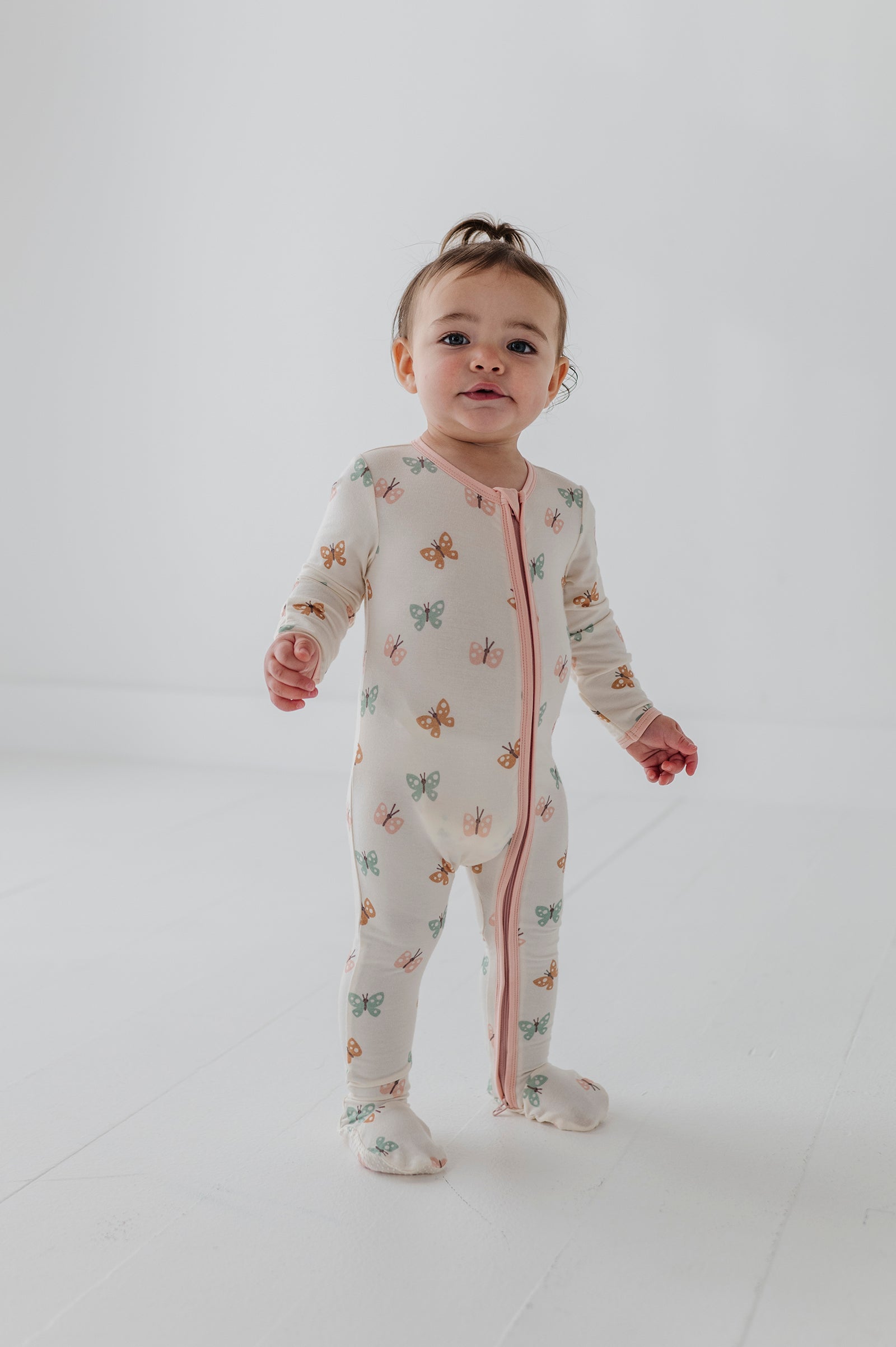 Baby Girl Footie Romper In Pastel Butterflies
