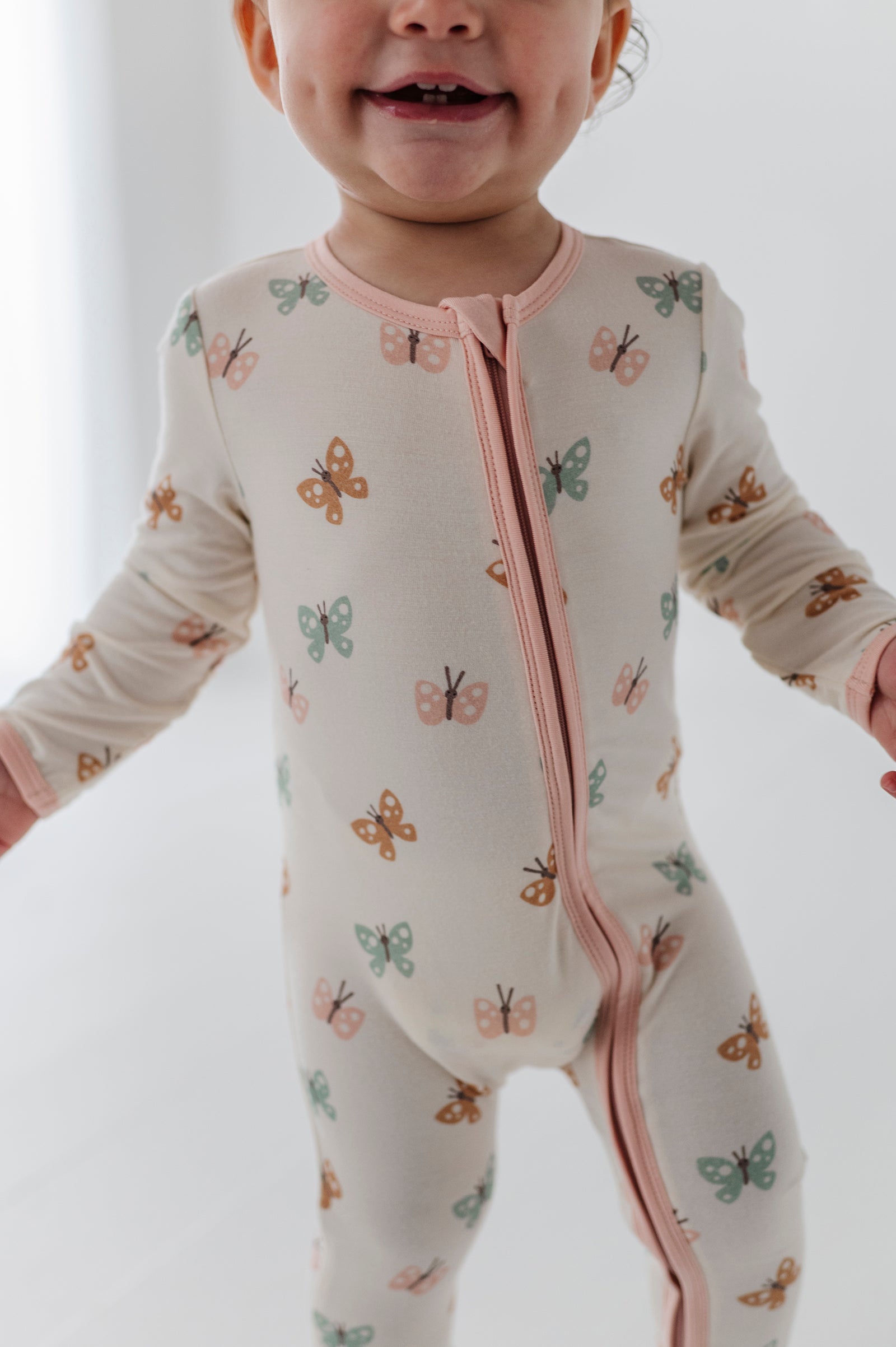 Baby Girl Footie Romper In Pastel Butterflies