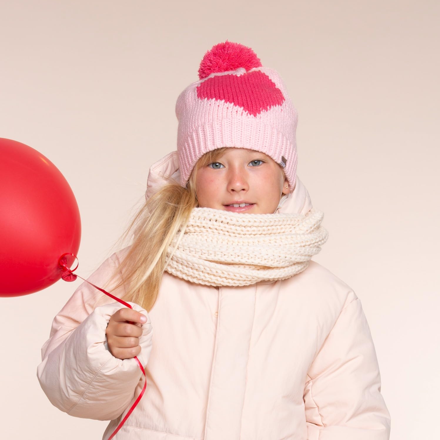 Knit Kids Fall Winter Hat With Heart Design For Girls 1-6 Years, Fleece-lined For Cold Weather