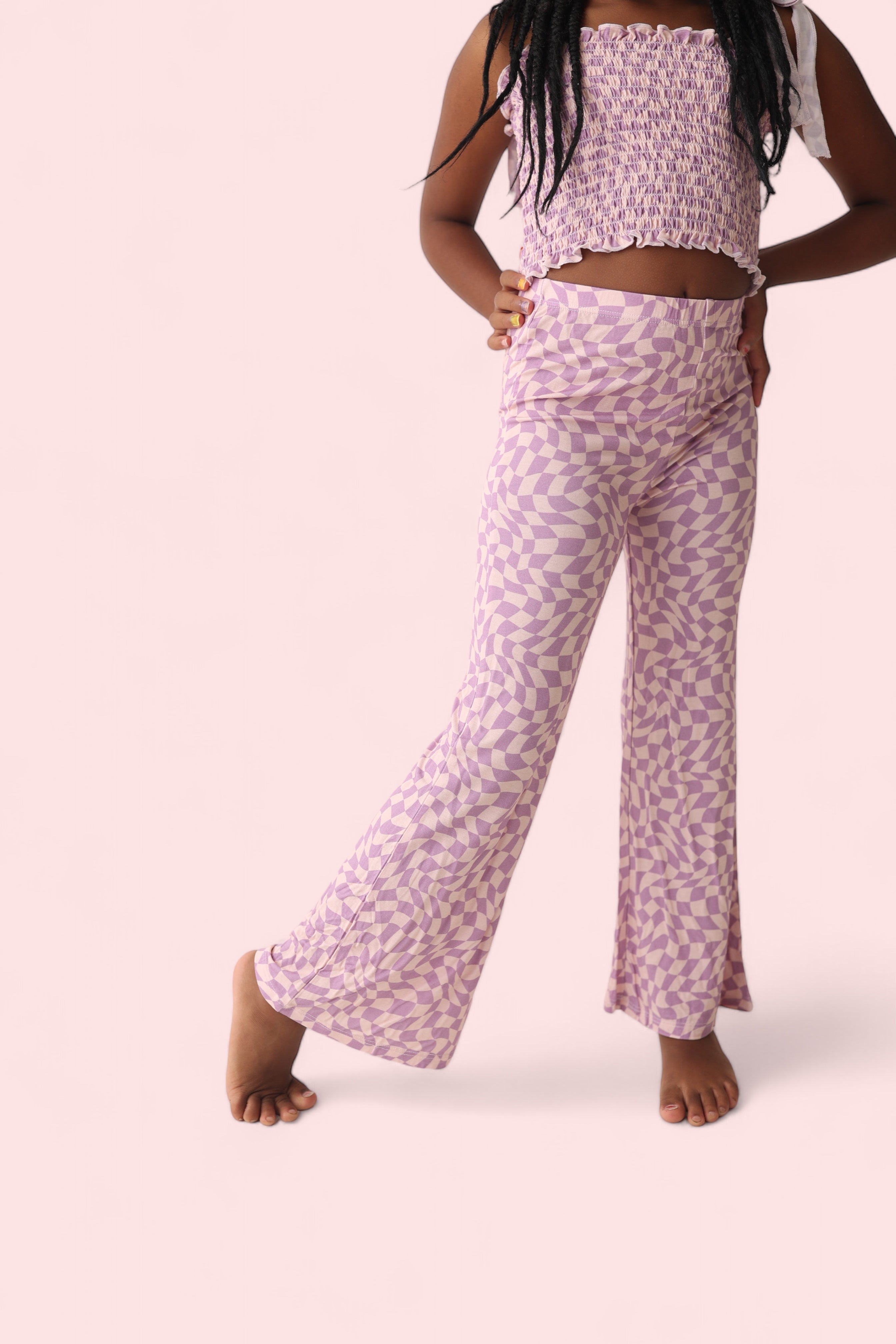 Plum Wavy Checkers Dream Smocked Flare Set