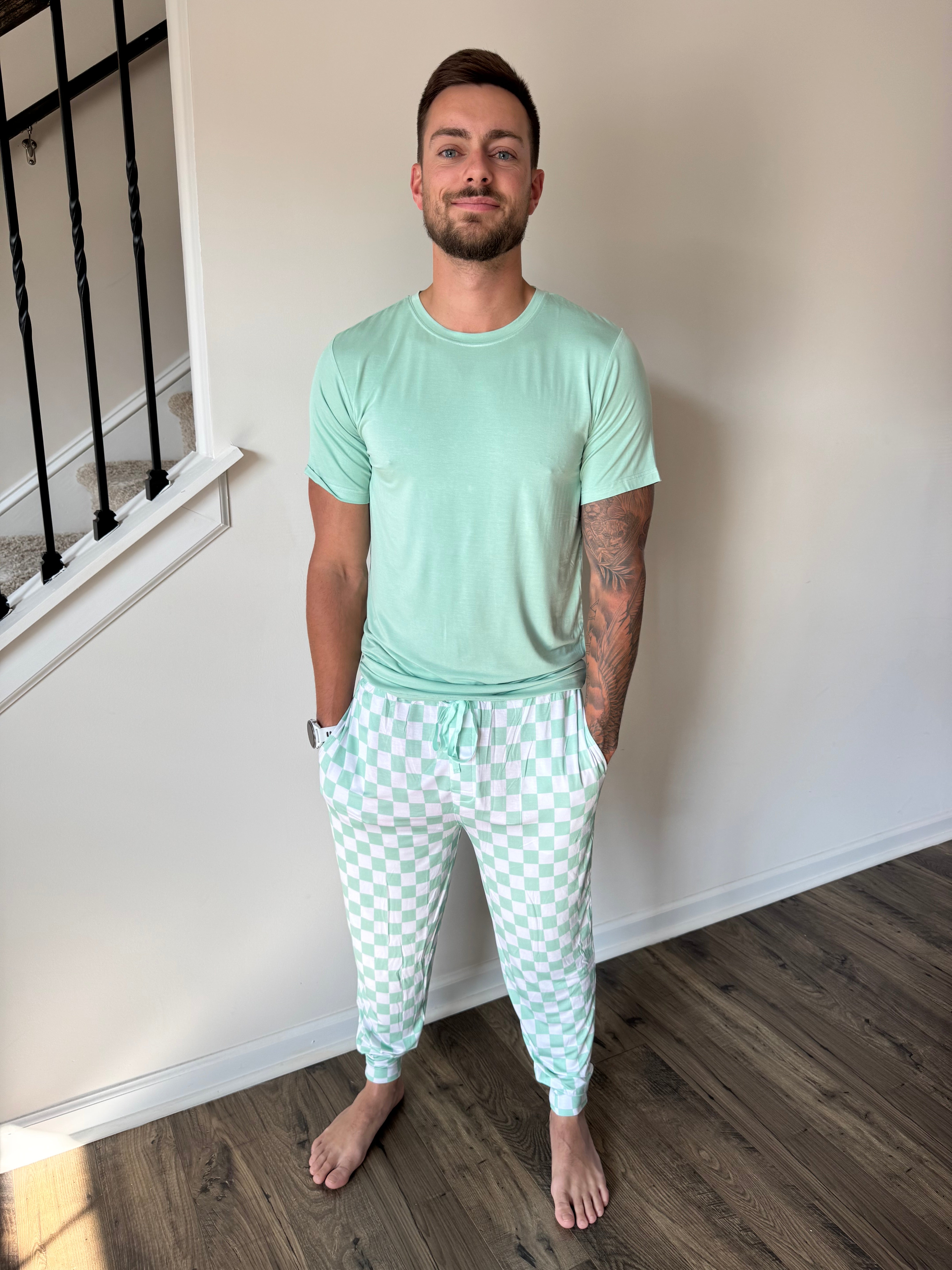 Mint Checkers Men's Dream Jogger Set