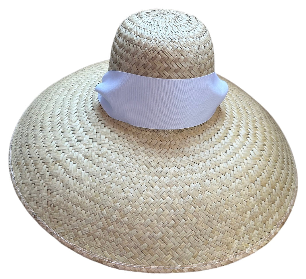 Geranium Sun Hat - Wide & Short White Grosgrain Ribbon