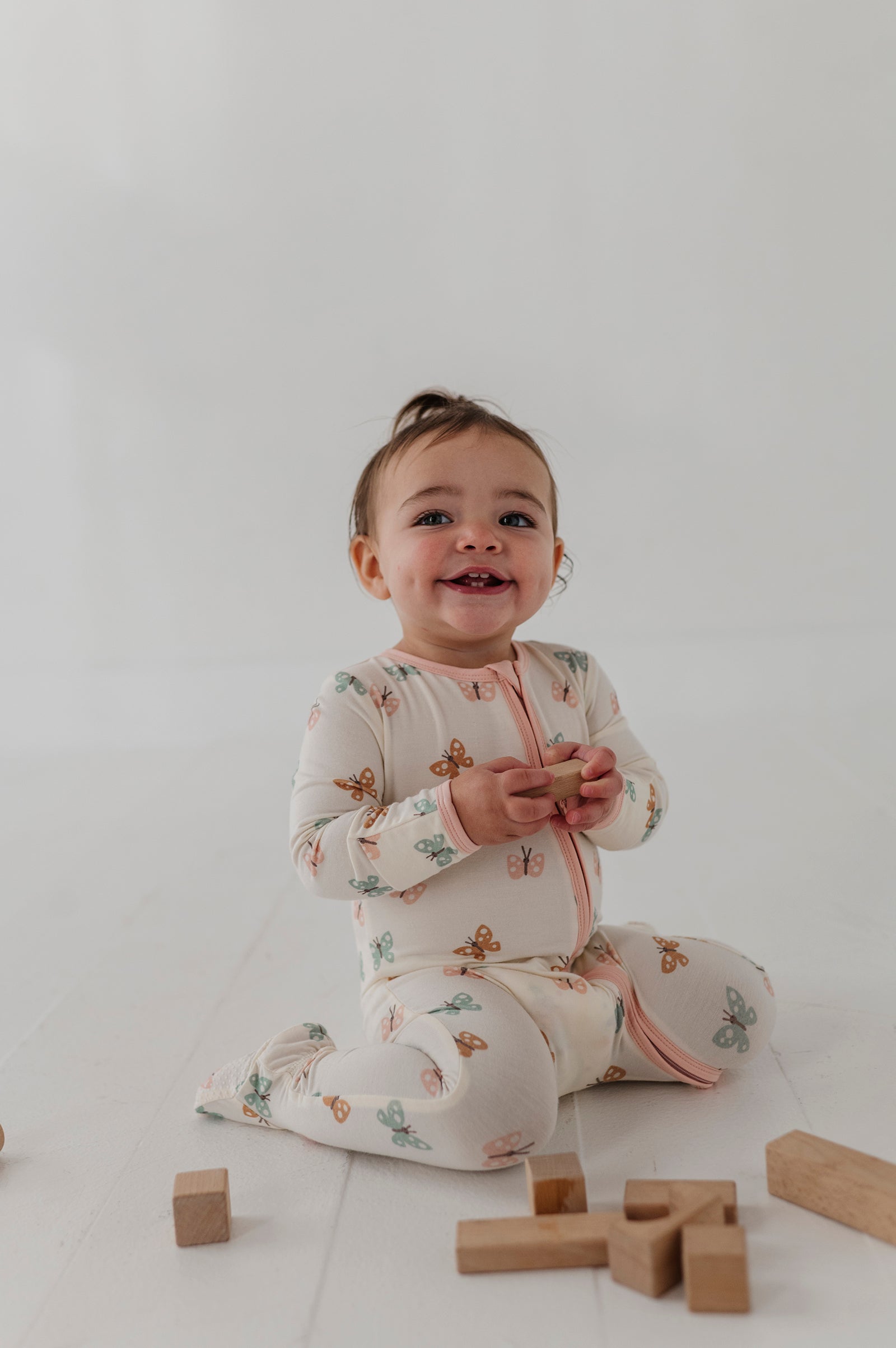 Baby Girl Footie Romper In Pastel Butterflies