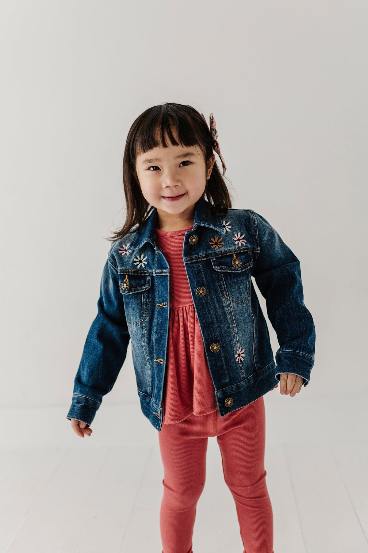 Girls Denim Jacket In Dark Blue Wash