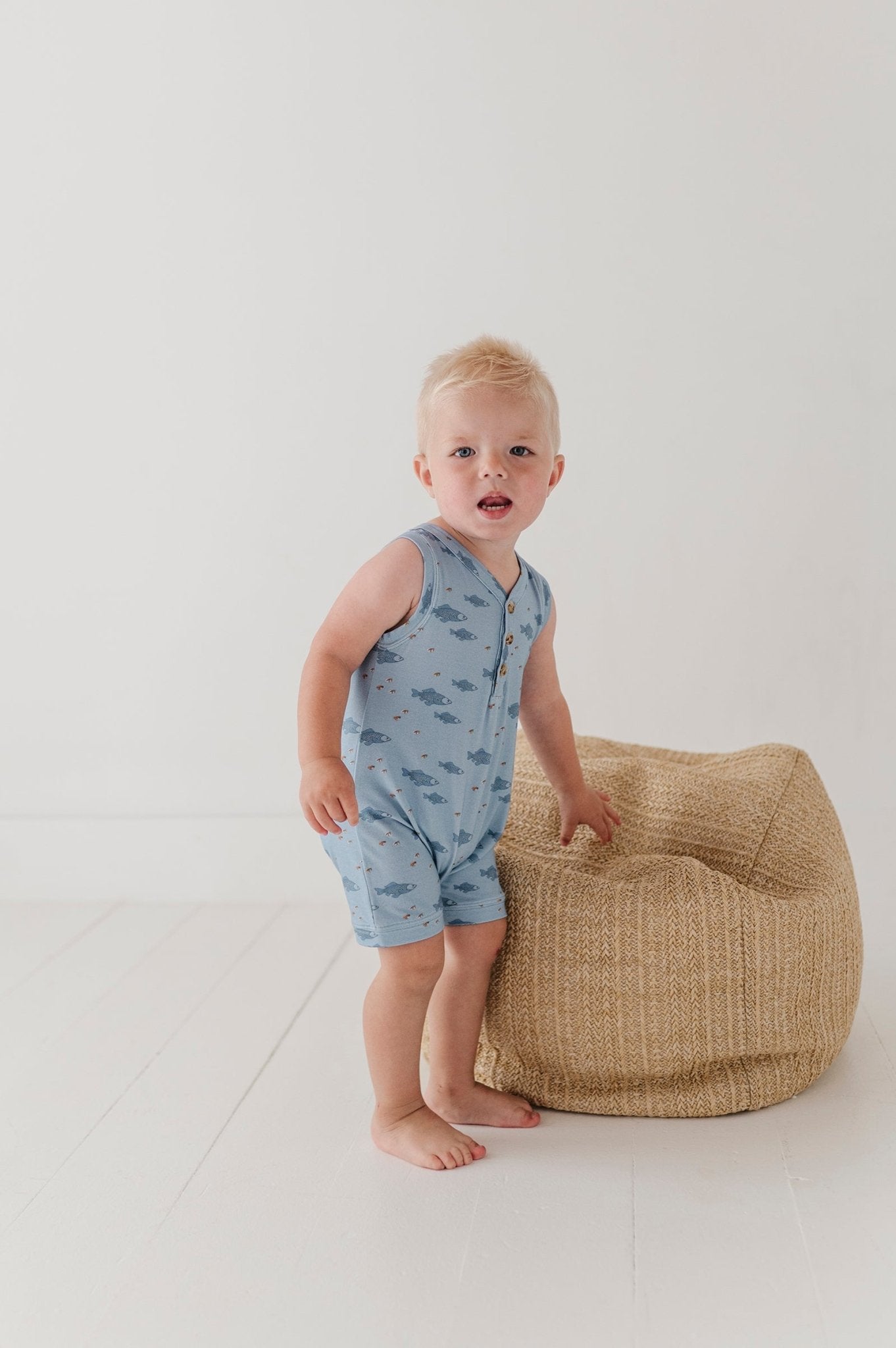 Baby Boy Sleeveless Romper In Fish
