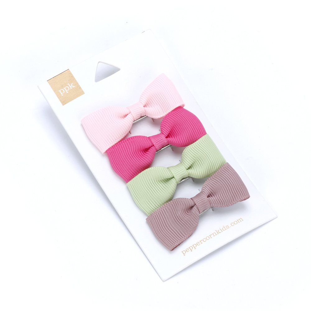 Girls Fun Mini Bows Hair Clips 4-pc Card Gift Pack