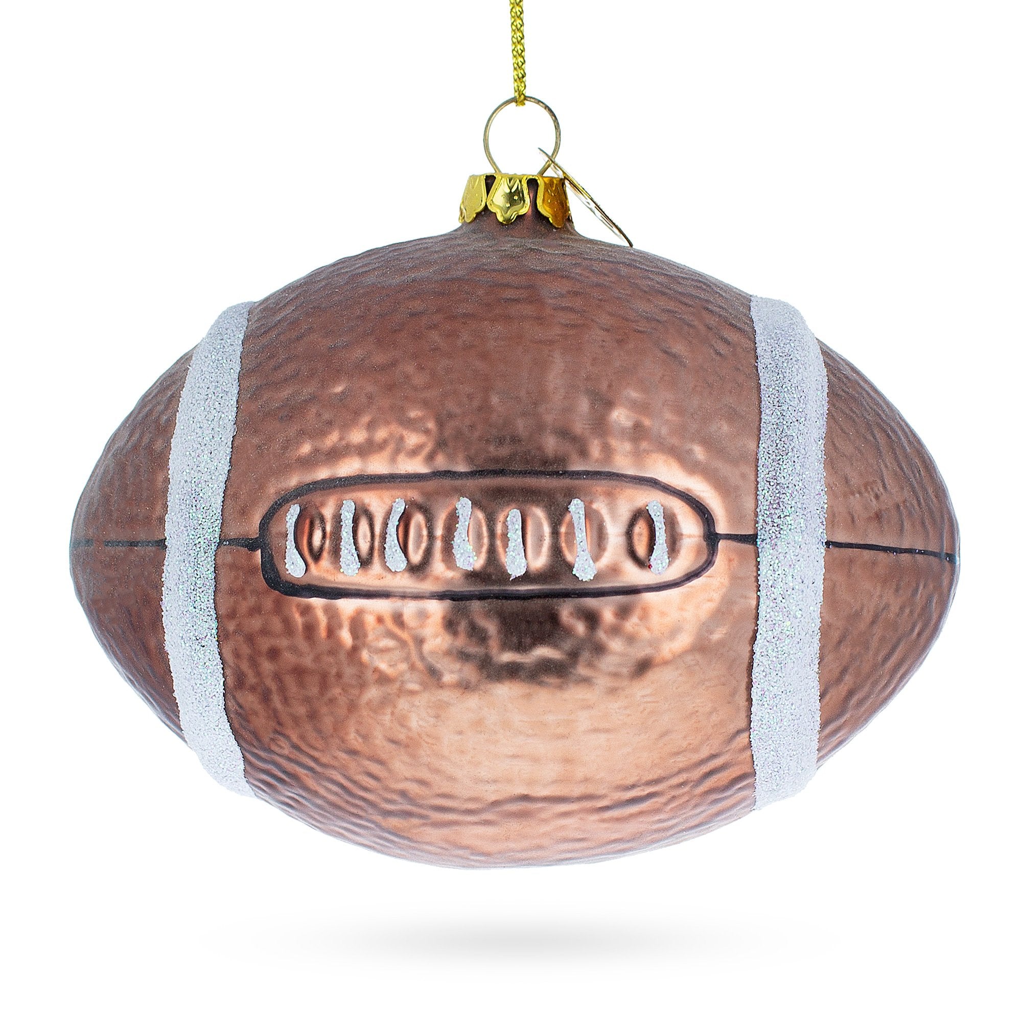 Shiny Football - Blown Glass Christmas Ornament