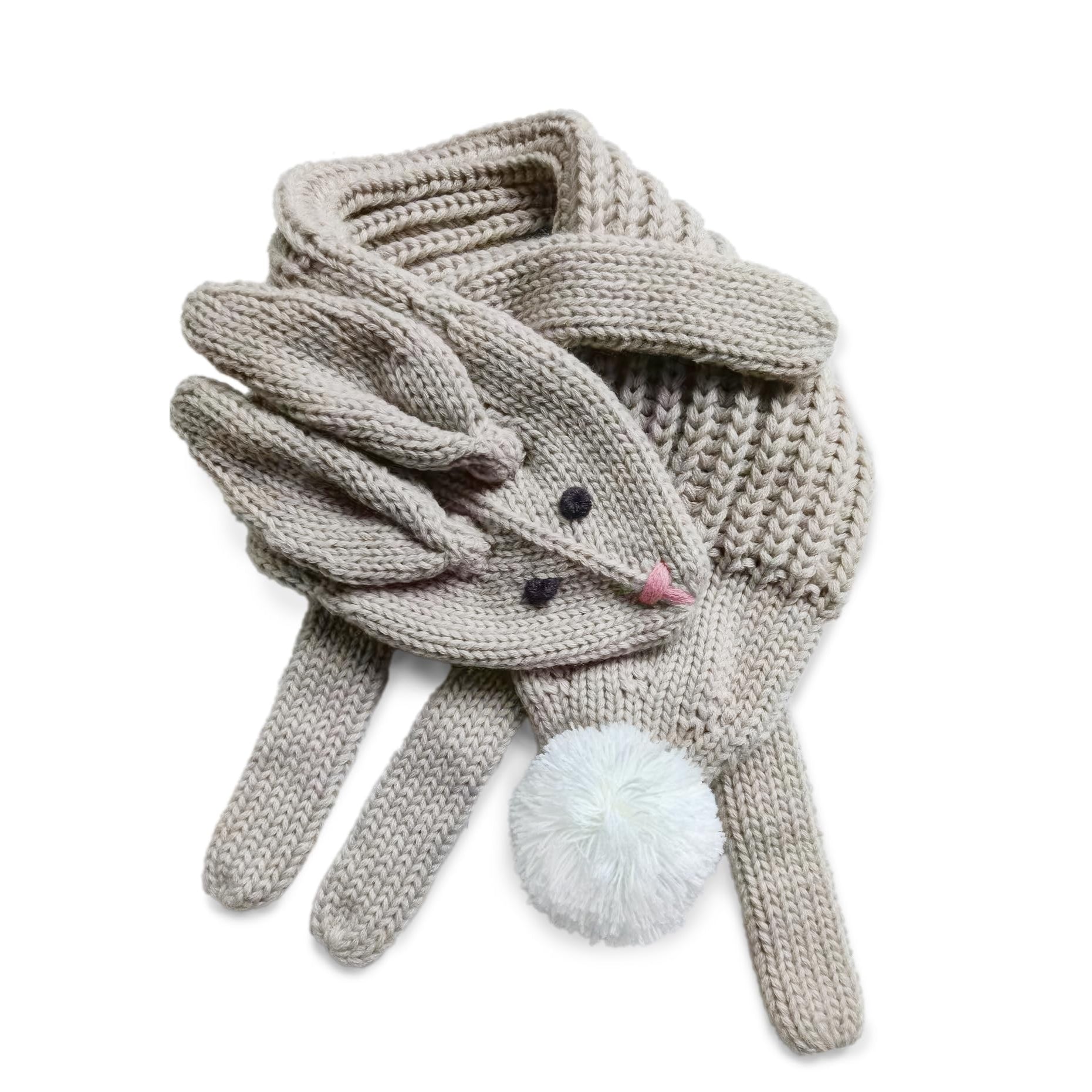 Soft Bunny Knitted Winter Neck Scarf- (children Age 4/5-12yr)- Oat Beige, Unisex