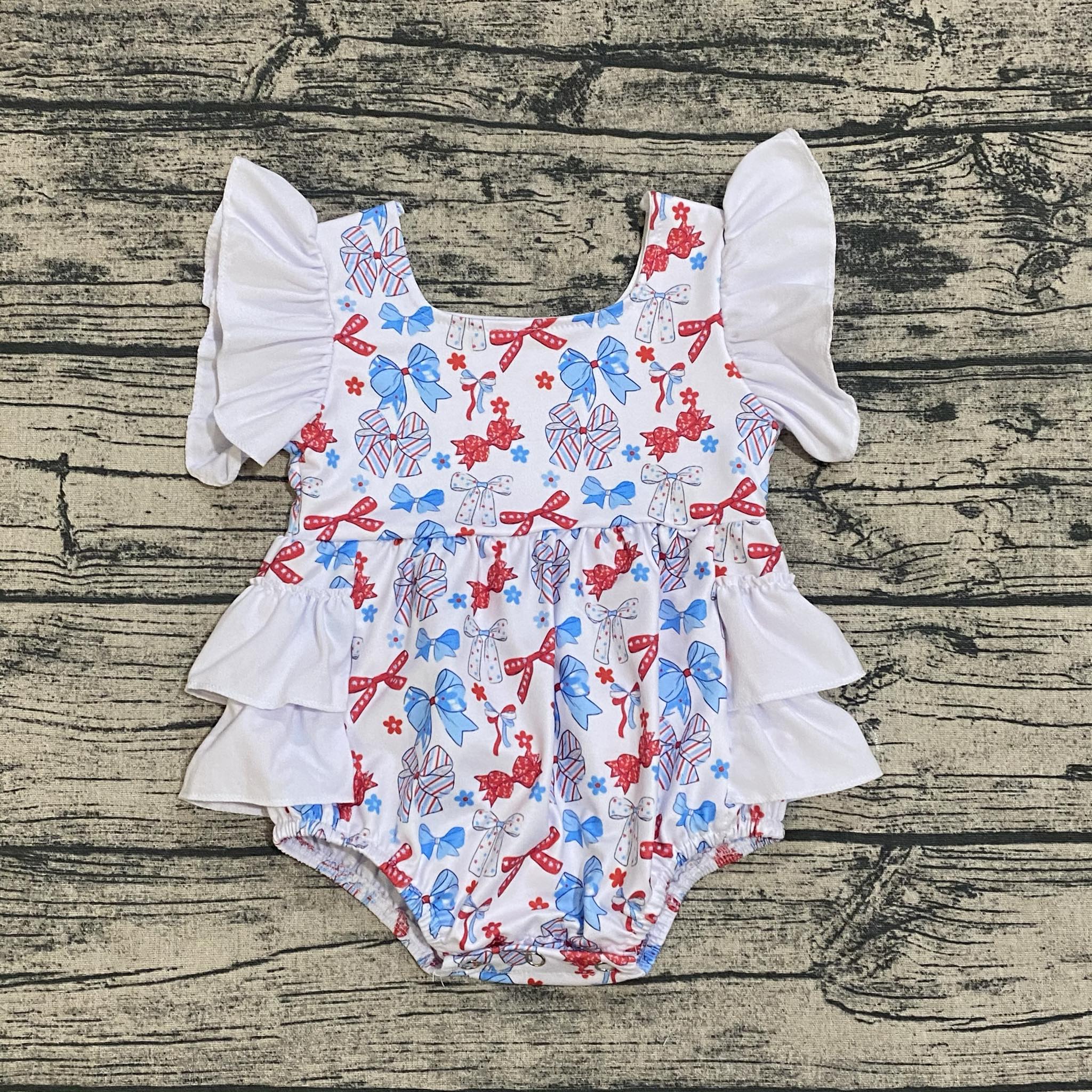 July 4th Bows Ruffle Romper