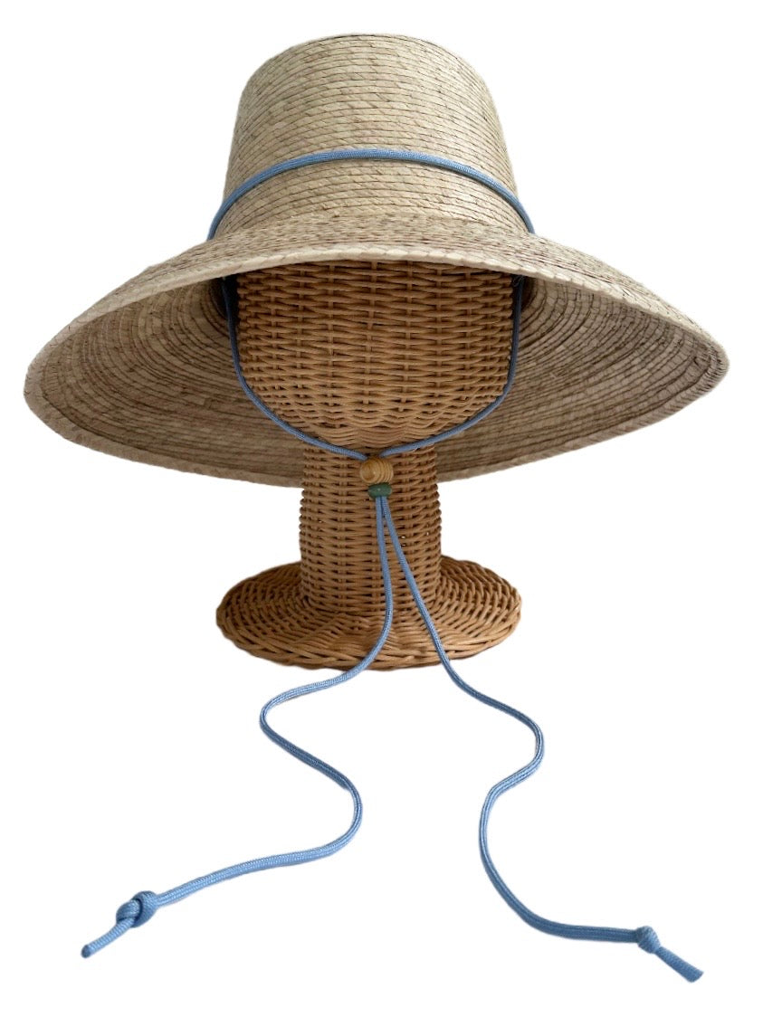 Wildflower Sun Hat - Cornflower Blue Paracord Lanyard With Wood & Jade Toggle Beads