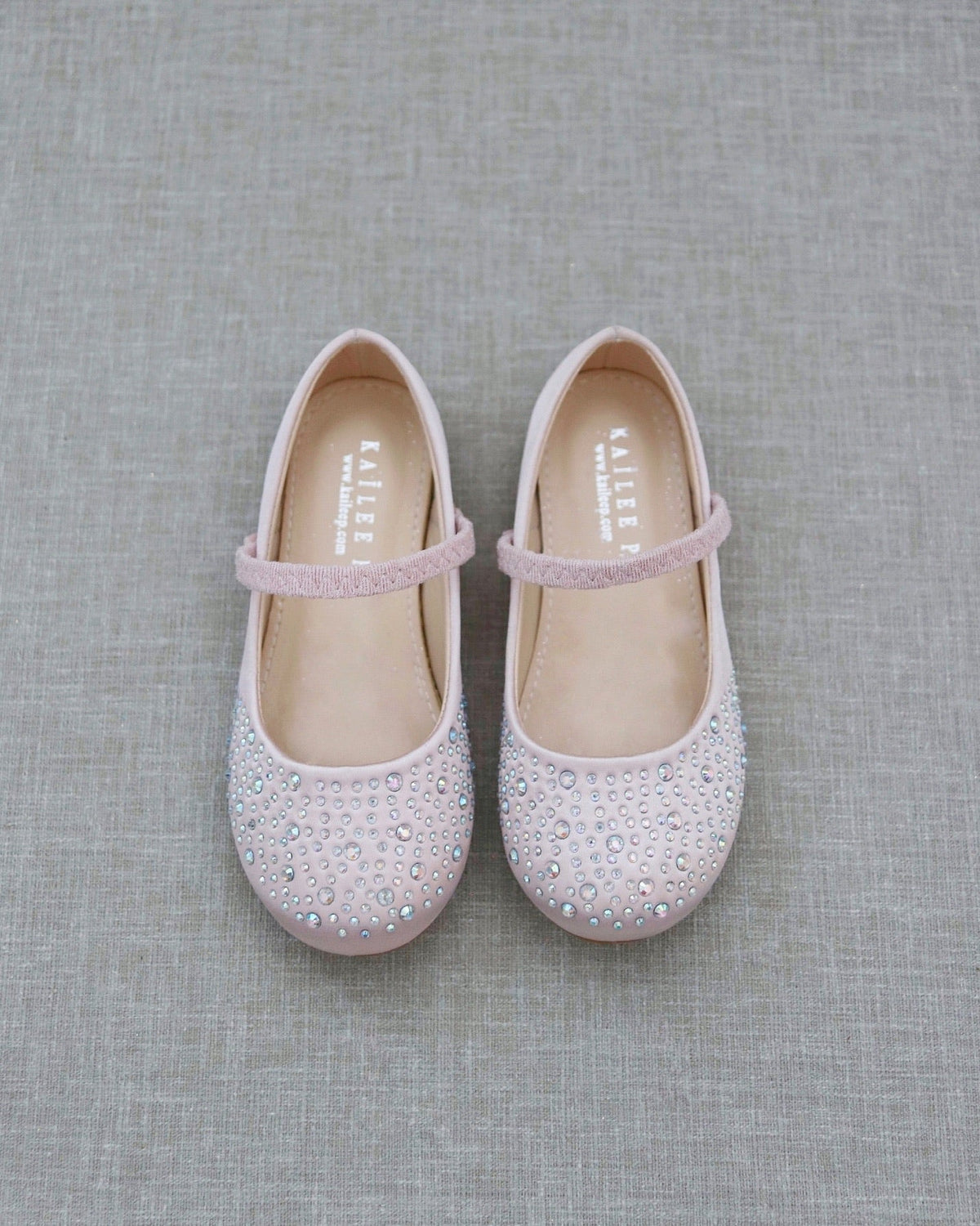 Satin Maryjane Flats With Rhinestones Embellishment