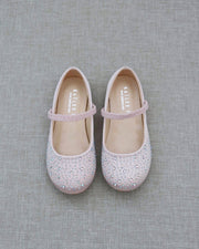 Satin Maryjane Flats With Rhinestones Embellishment