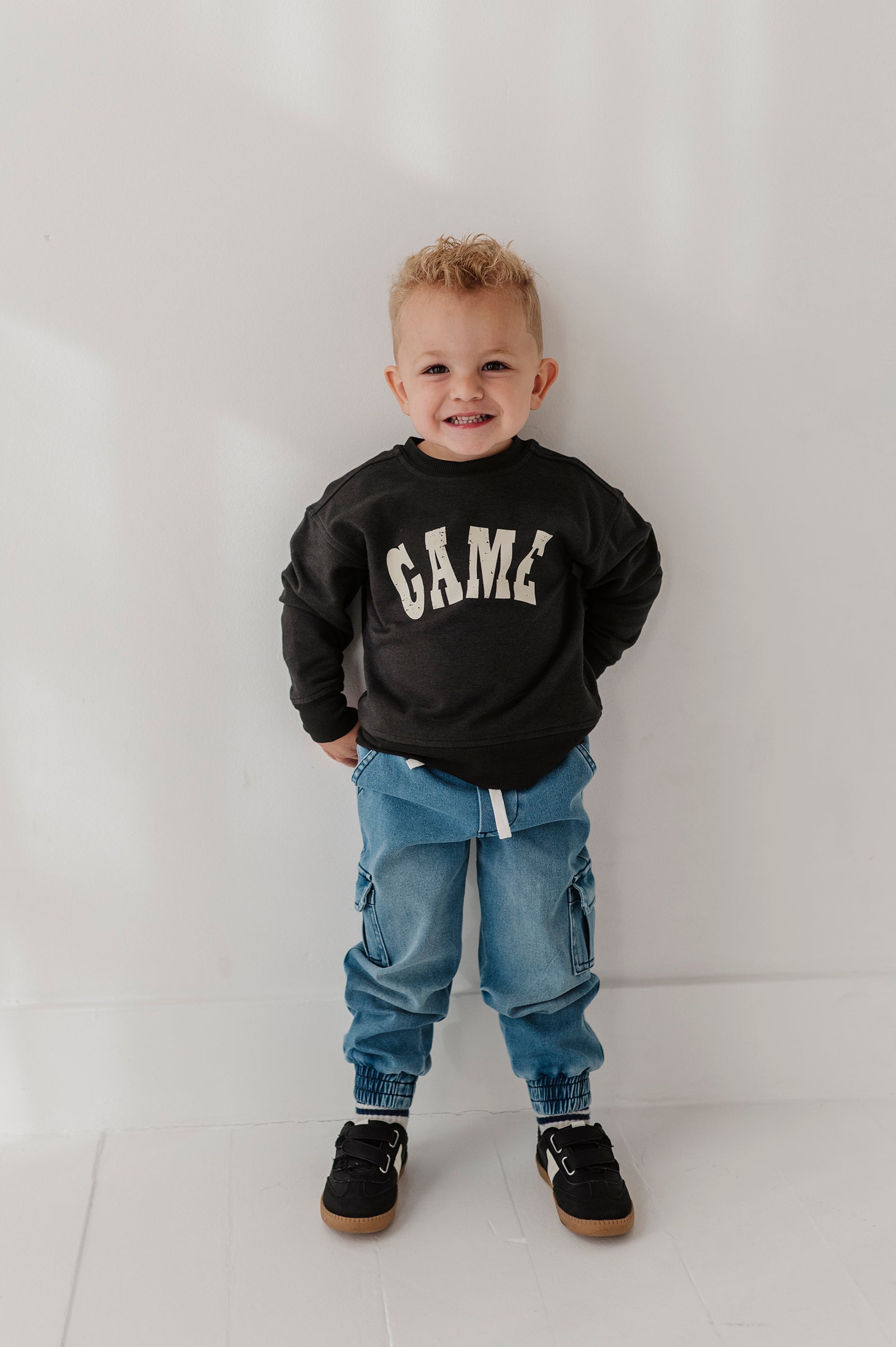 Boys Denim Jogger In Mid Blue Wash