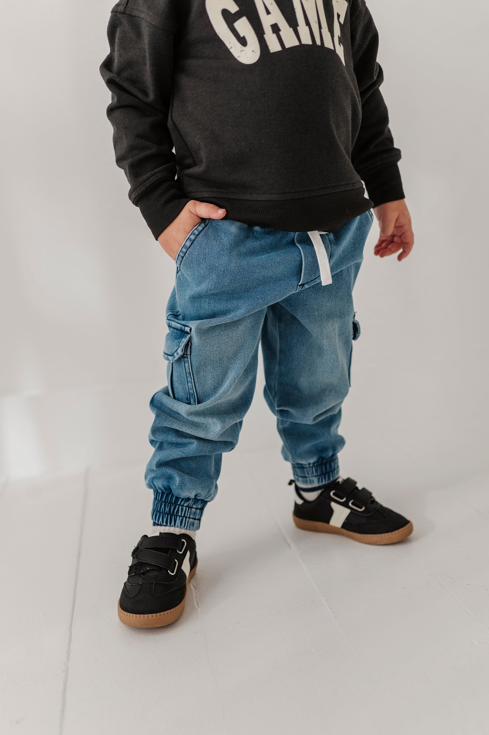 Boys Denim Jogger In Mid Blue Wash