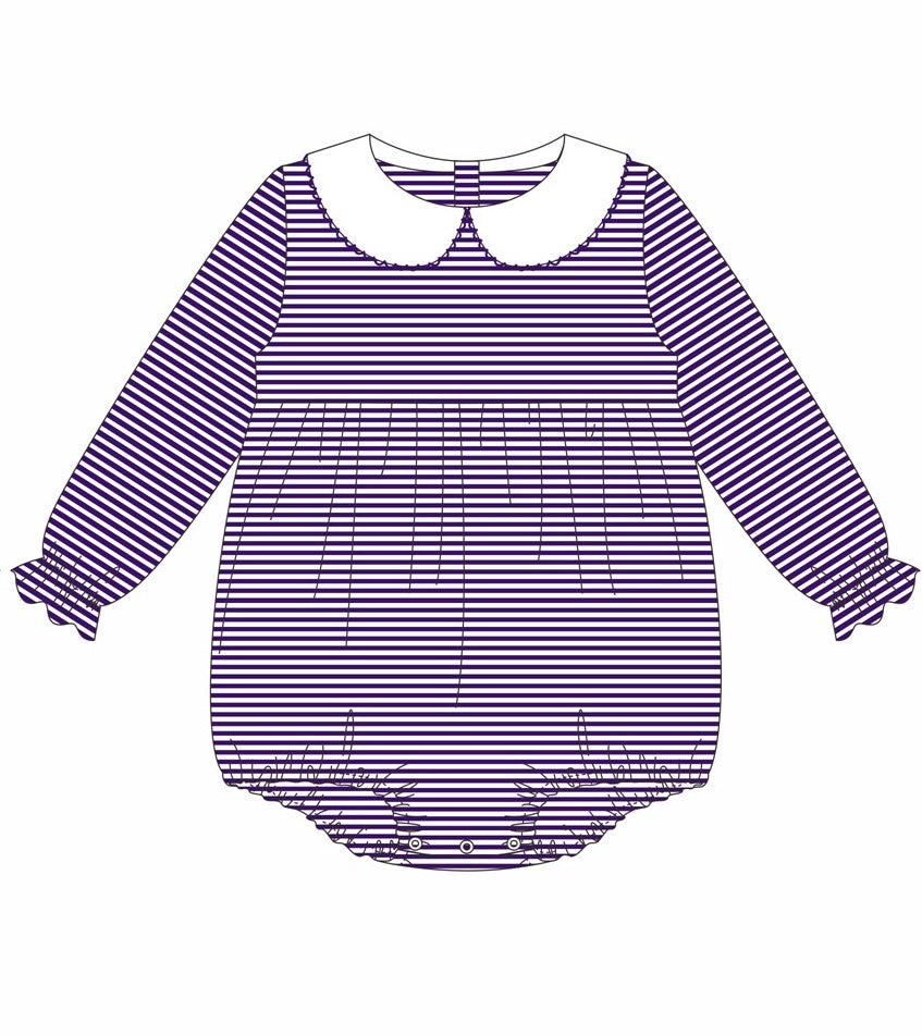 Knit Stripe Long Sleeve Peter Pan Collar Bubble - Girl