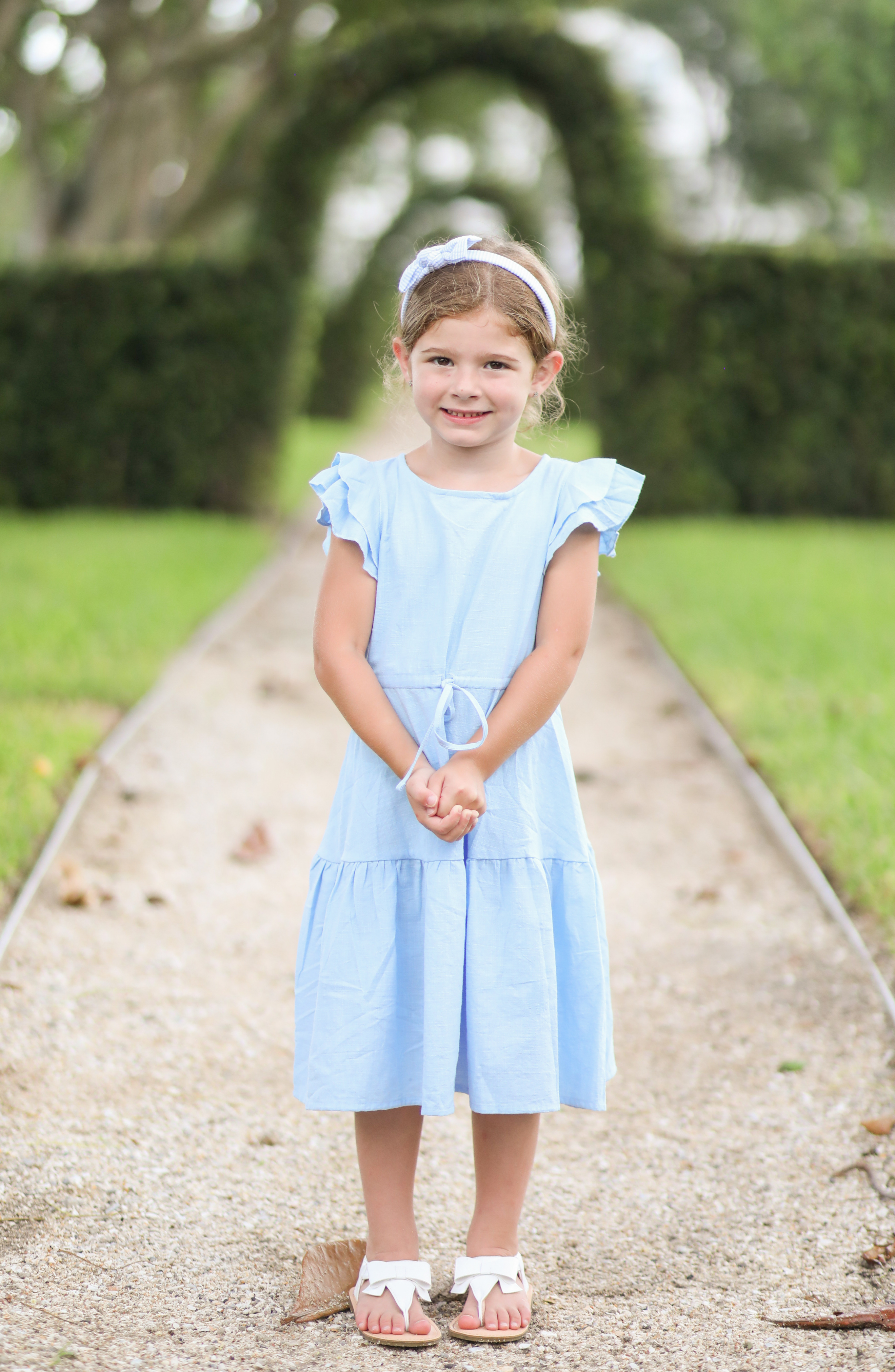 Seersucker Bow Headband In Blue/white
