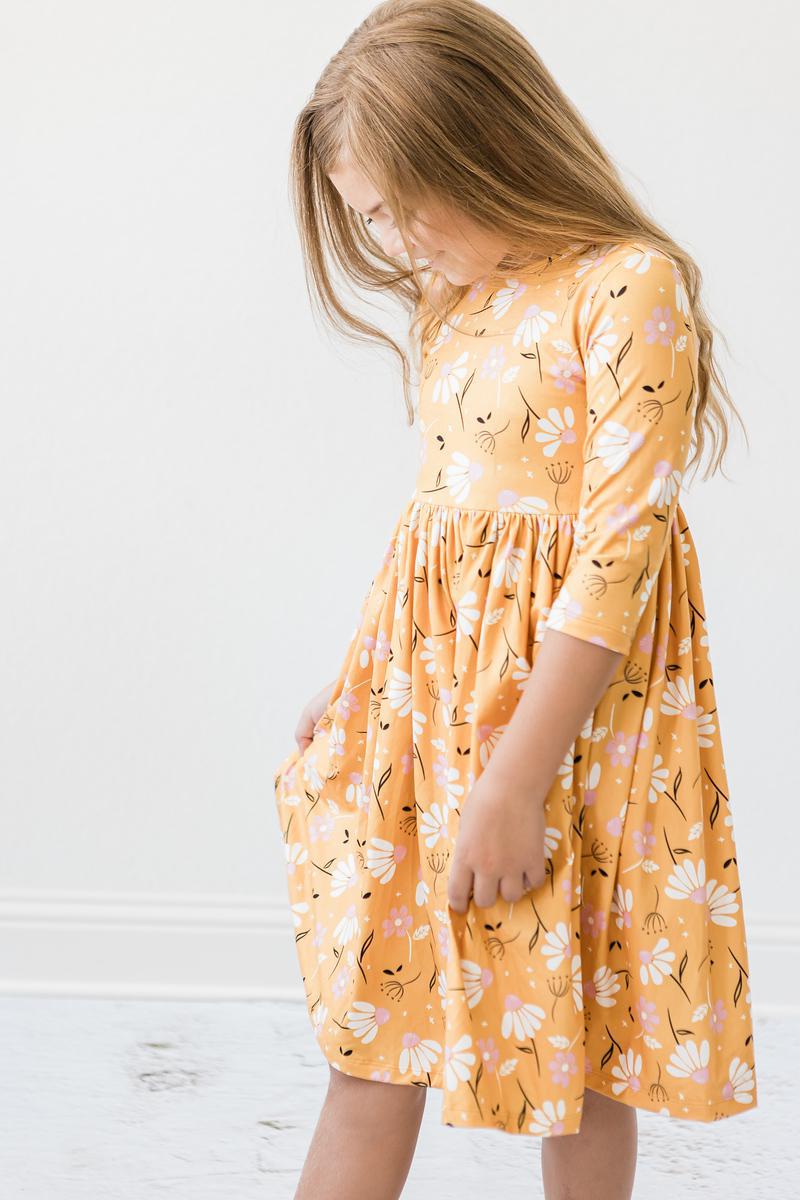 Dandelions In Fall 3/4 Sleeve Pocket Twirl Dress