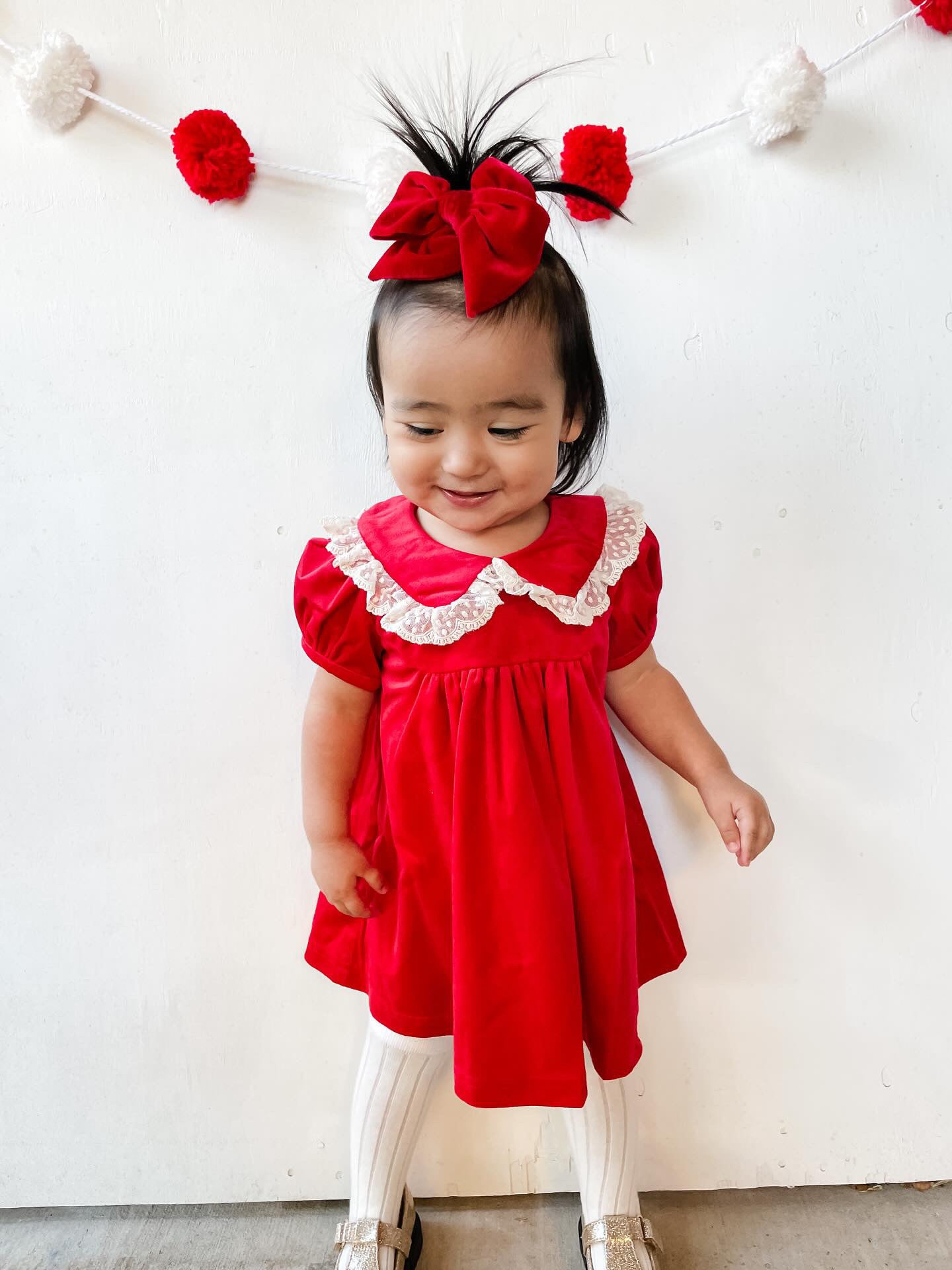 Red Christmas Dress In Velvet For Girls