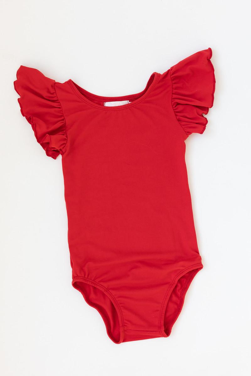 Red S/s Flutter Sleeve Leotard