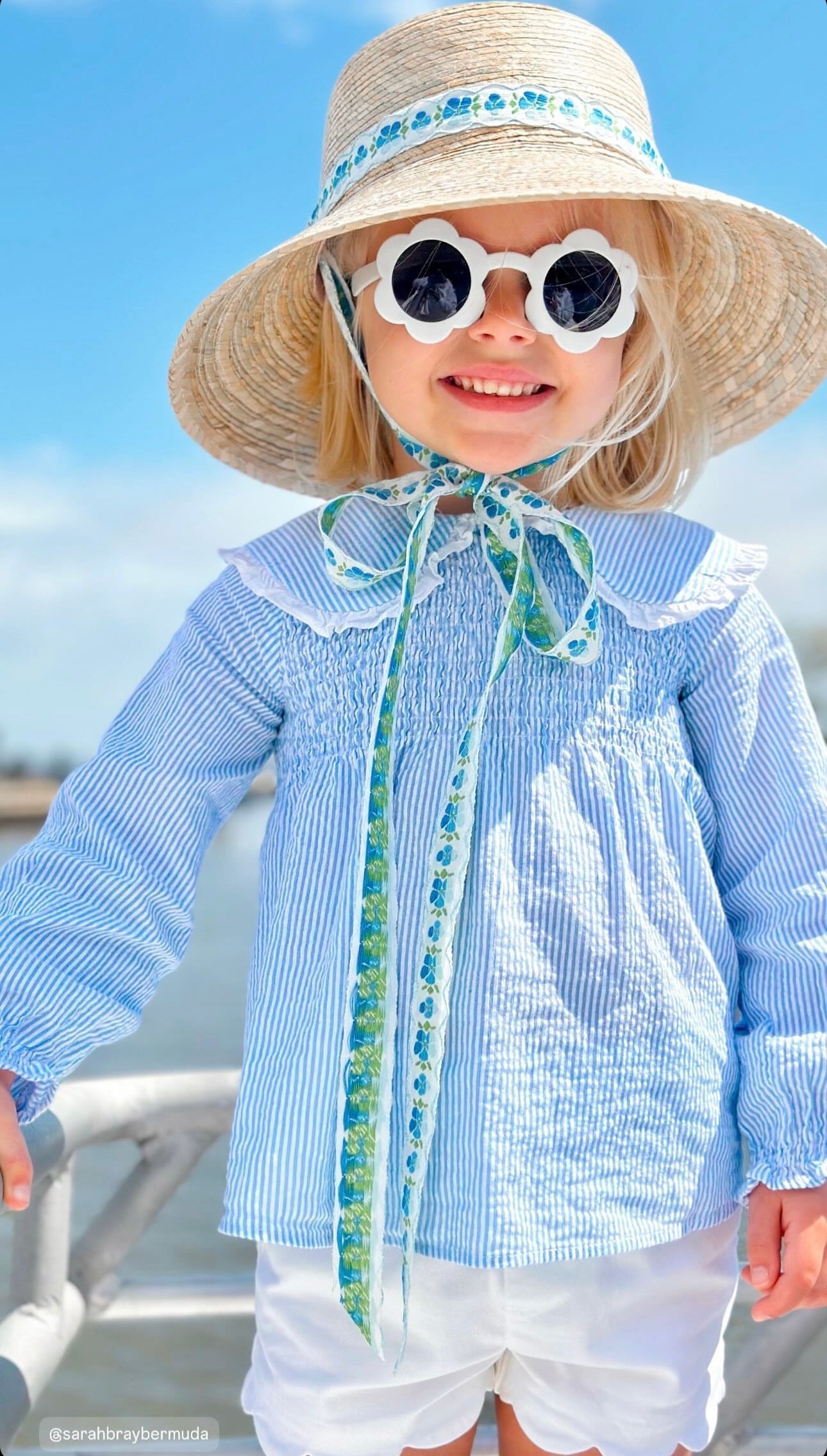 Mommy & Me Sun Hat Set - Wildflower & Palmetto - French Blue Grosgrain Ribbon