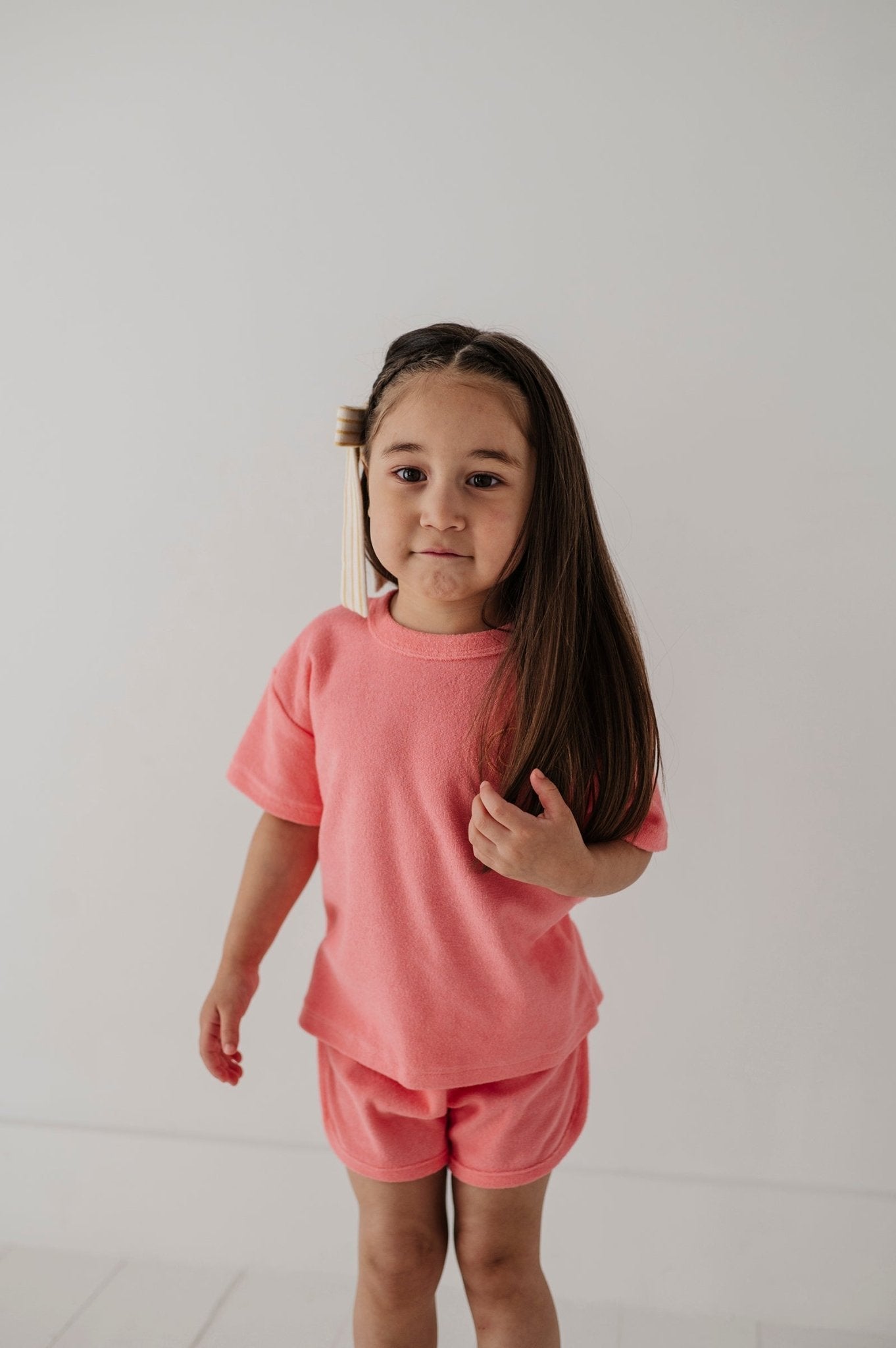 Girls Short Sleeve Cotton Terry Set In Strawberry Ice