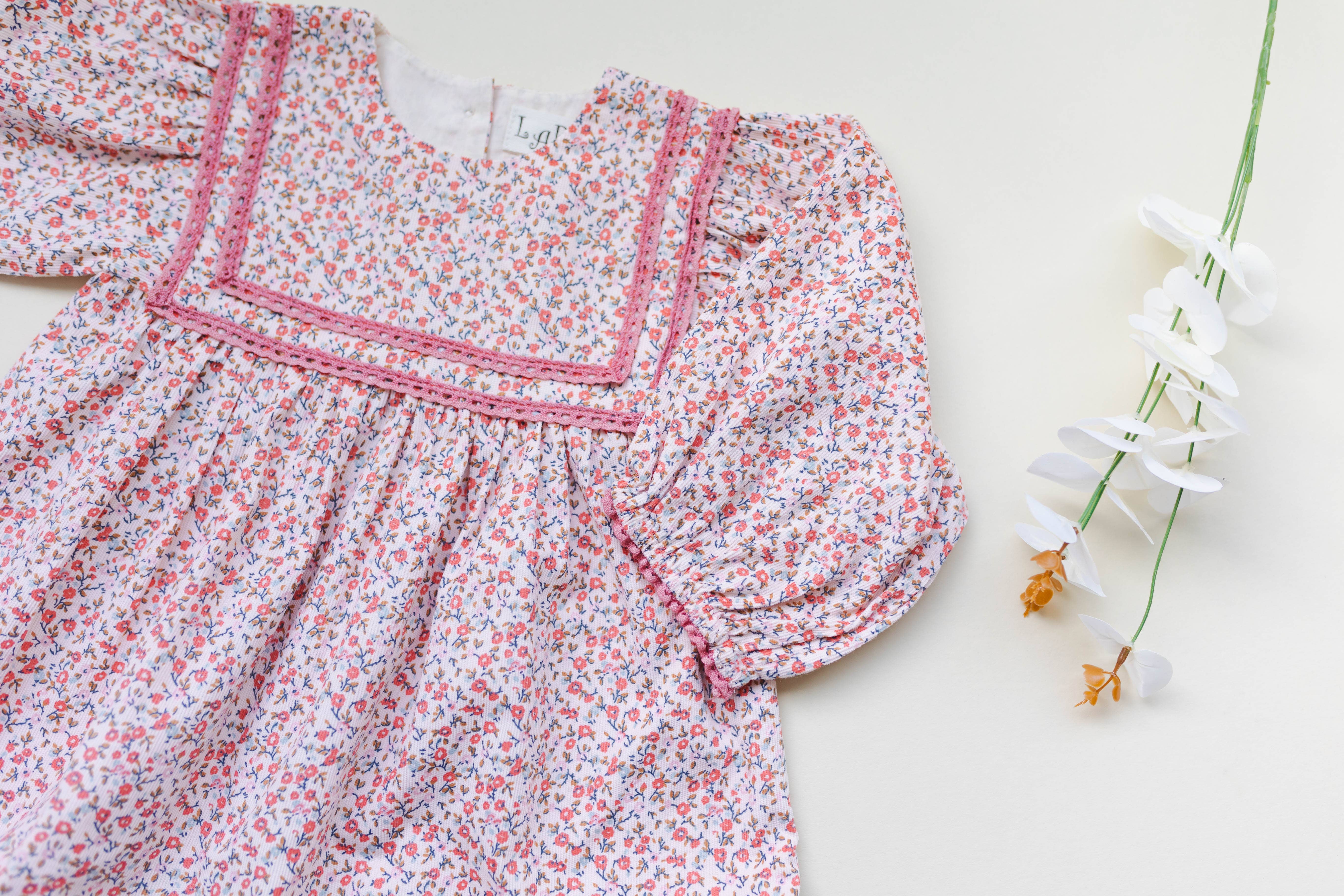 Pink Ditsy Print Cord Romper