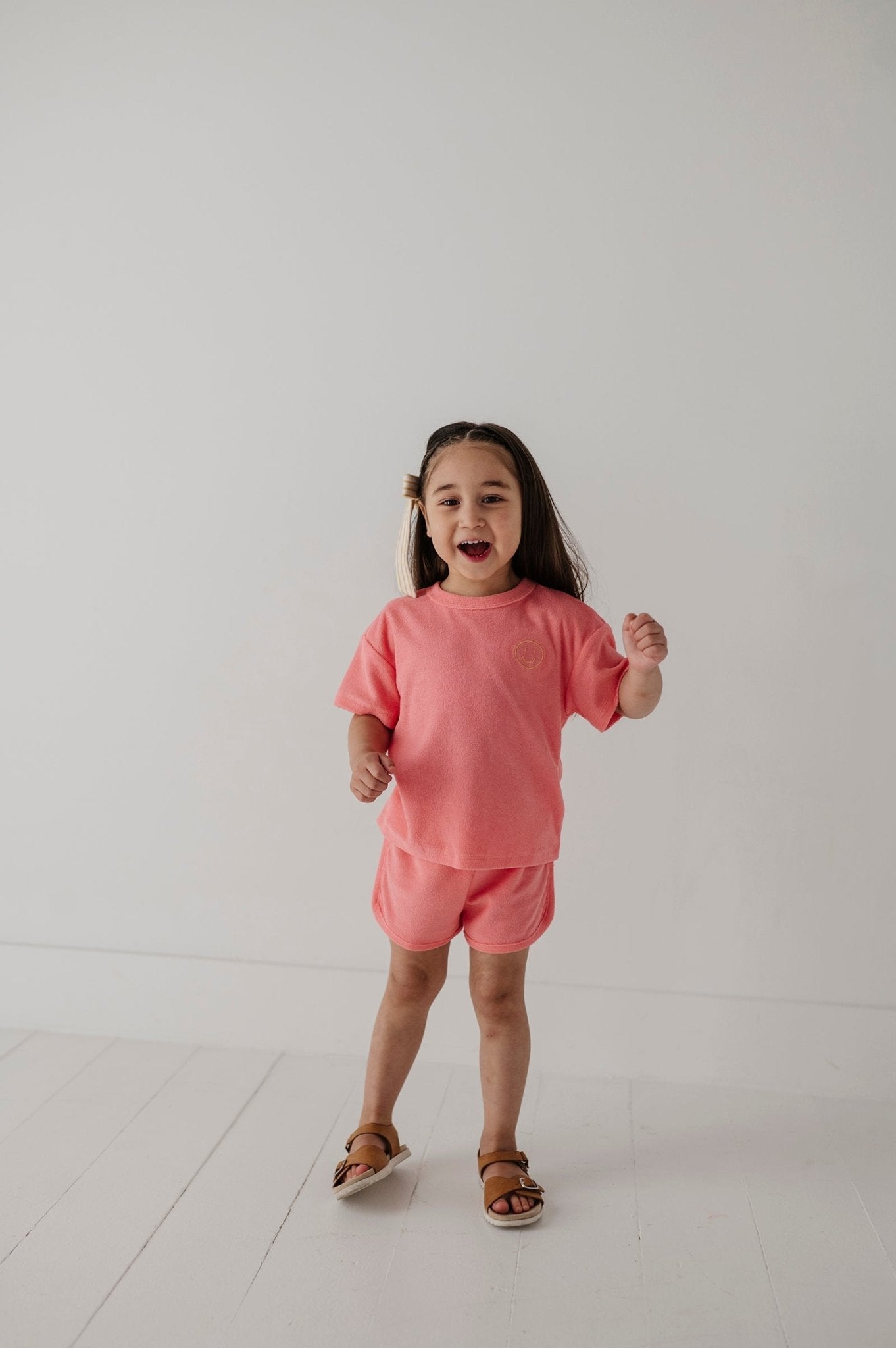 Girls Short Sleeve Cotton Terry Set In Strawberry Ice