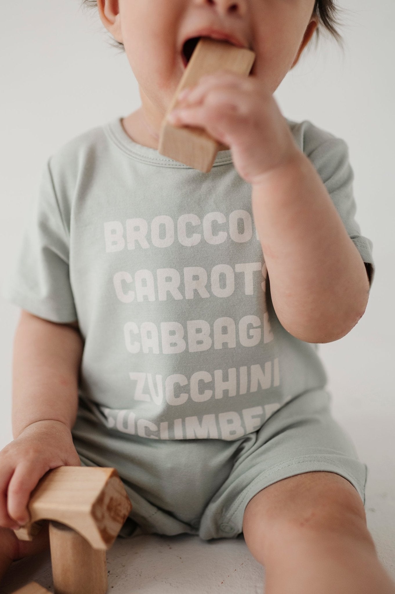Baby Boy Short Sleeve Tee Romper In Broccoli Carrots