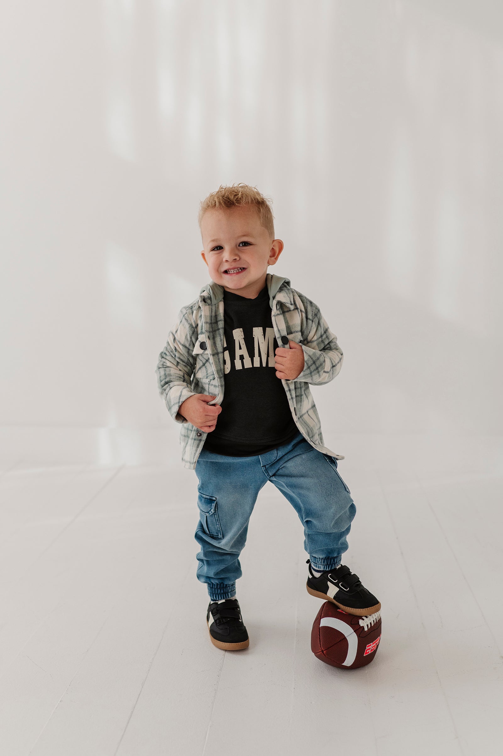 Kids Hooded Shacket In Mint Plaid