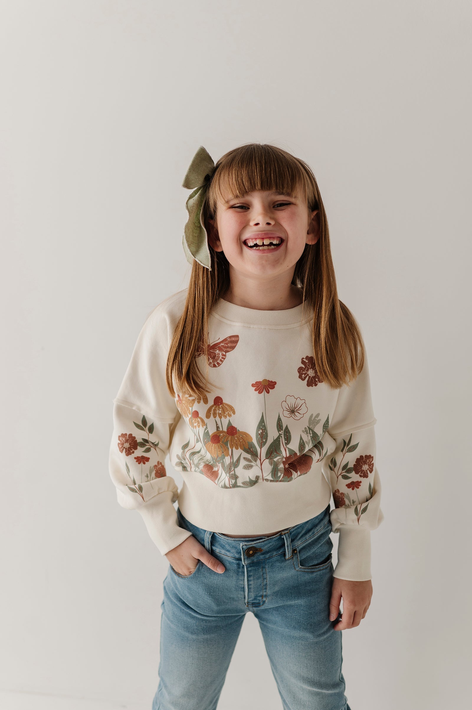 Girls Drop Shoulder Blouson Sweatshirt In Floral Garden