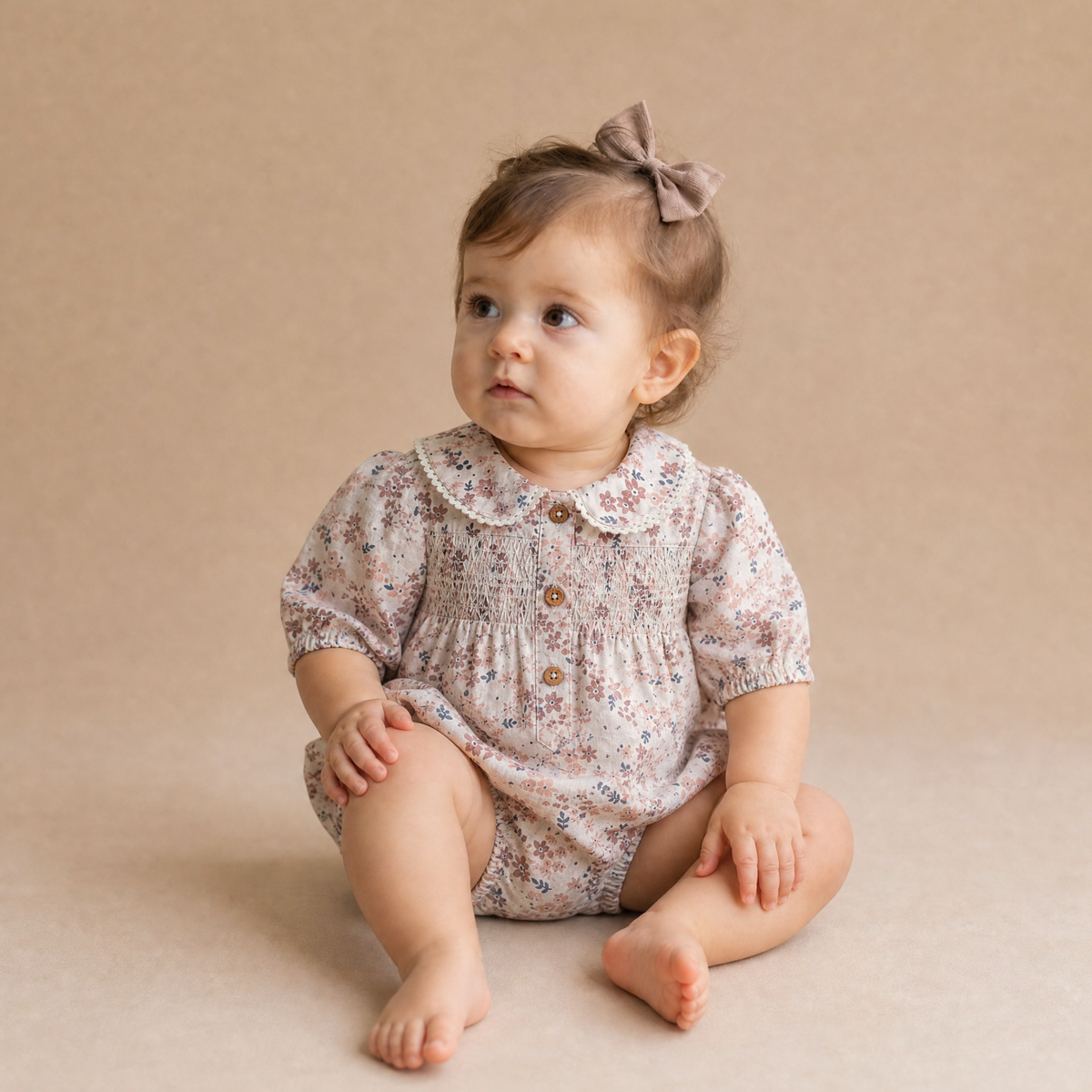 Organic Smocked Long Sleeve Bubble Romper - Wild Sprig